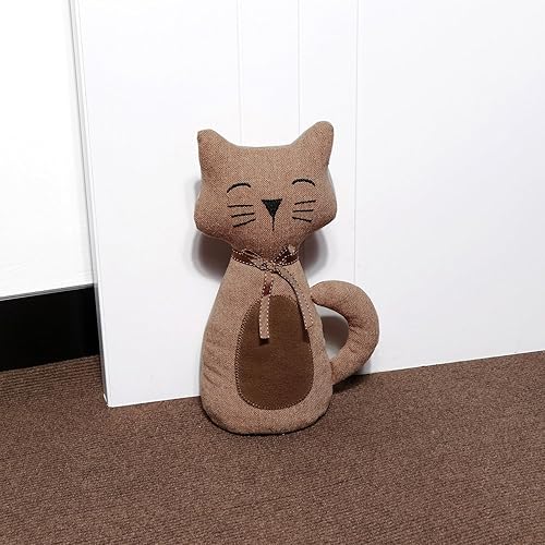 Miniatura 5 de Lindo tope de puerta decorativo para el hogar y la oficina, topes de puerta de piso, protectores de pared pesados de tela con peso animal, gato café