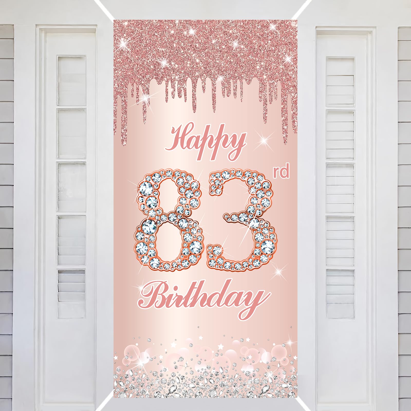 83rd Happy Birthday Decorations Door Banner Pink Rose Birthday Banner for Party Backdrop for Women Door Cover Party Decoration Supplies Poster — image 1