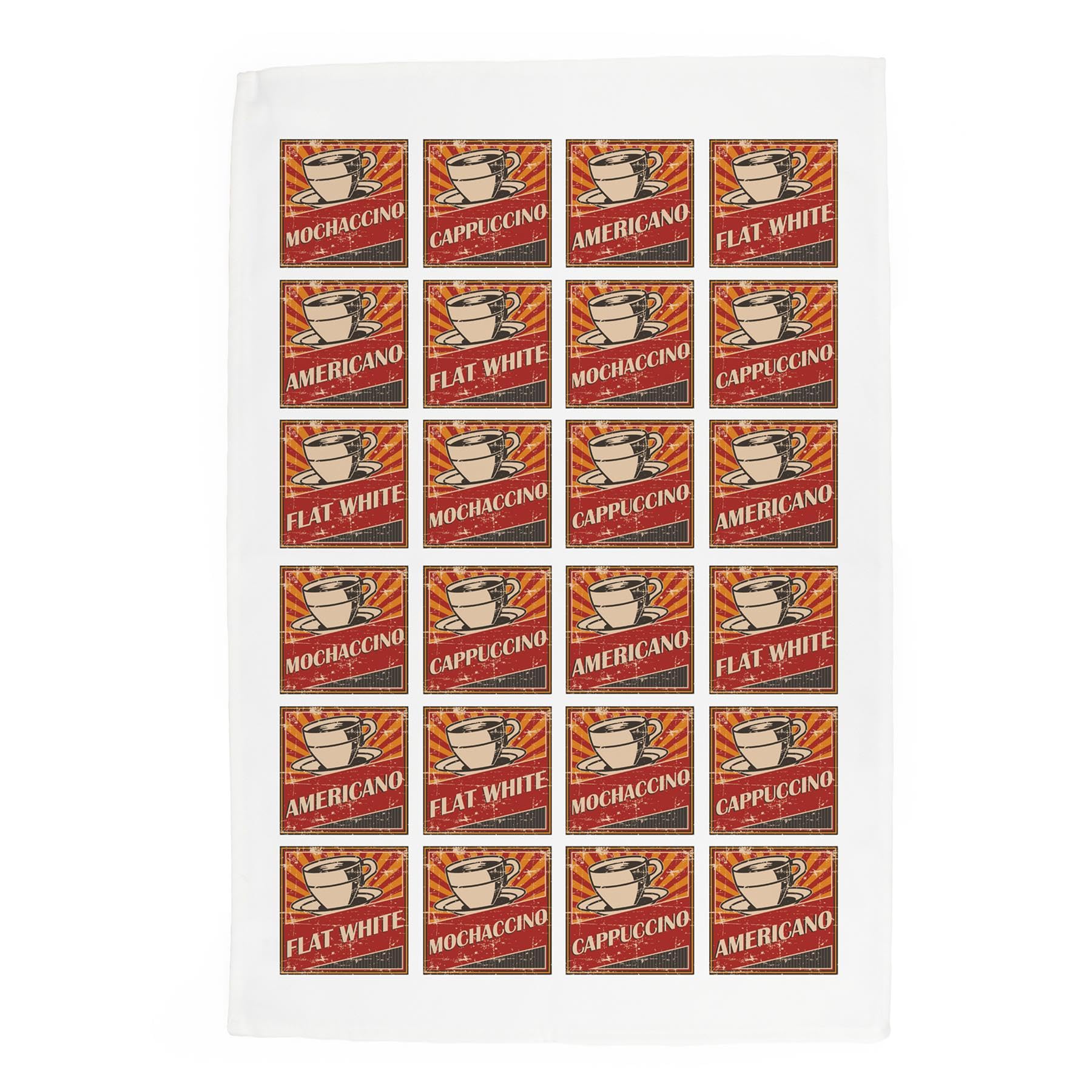 Purely Home Retro Drinks Tea Towel - 1950s Diner Style Hot Drinks Coffee Gift/Present - Panama Cotton Kitchen Dish Towel/Drying Cloth - 67cm x 45cm