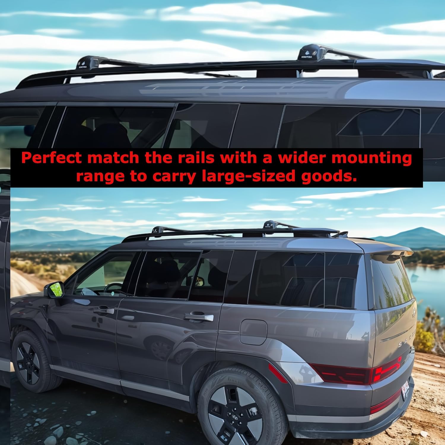 Roof Rack Crossbars Fit for 2024 to 2026 Hyundai Santa Fe Raised Side Rail - W/o Power Sunroof Only- 220LBs Load -Anti-Theft Lock - Easy Install - Wind Noise Resistance- Low Profile - Black Cobra