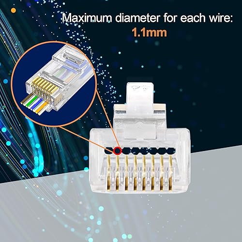 Miniatura 3 de AOWIZ Conector de paso RJ45 Cat6 Cat6 Cat5, paquete de 100 enchufes RJ45 modulares para cable Ethernet UTP sólido o trenzado