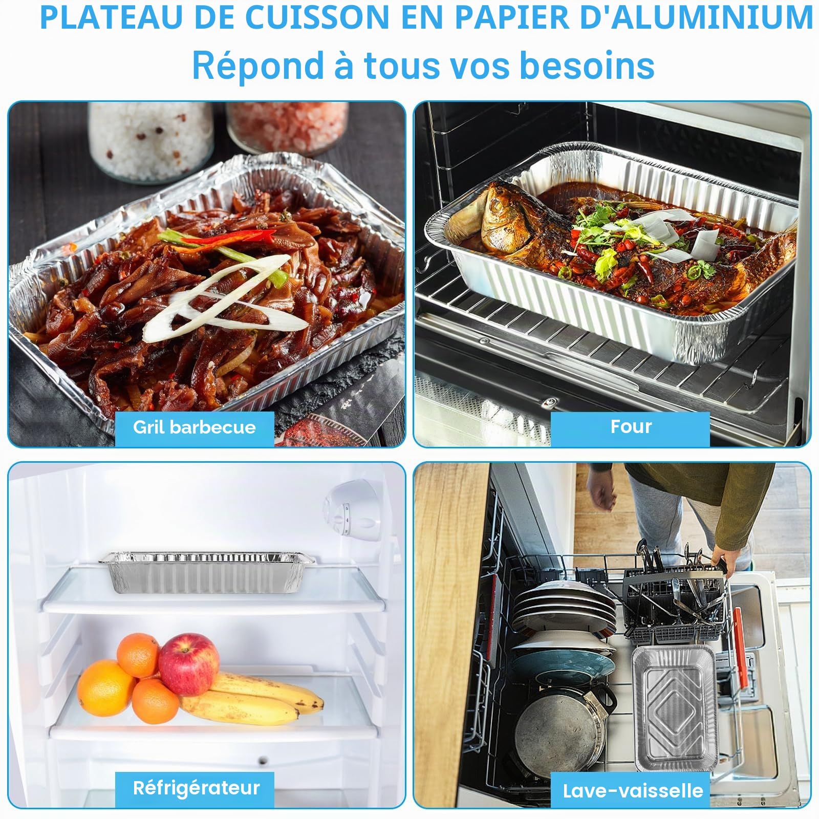 Lot de 30 plateaux jetables en aluminium 2200 ml pour cuire, griller, griller et cuisiner 31,5 x 20,5 x 5 cm