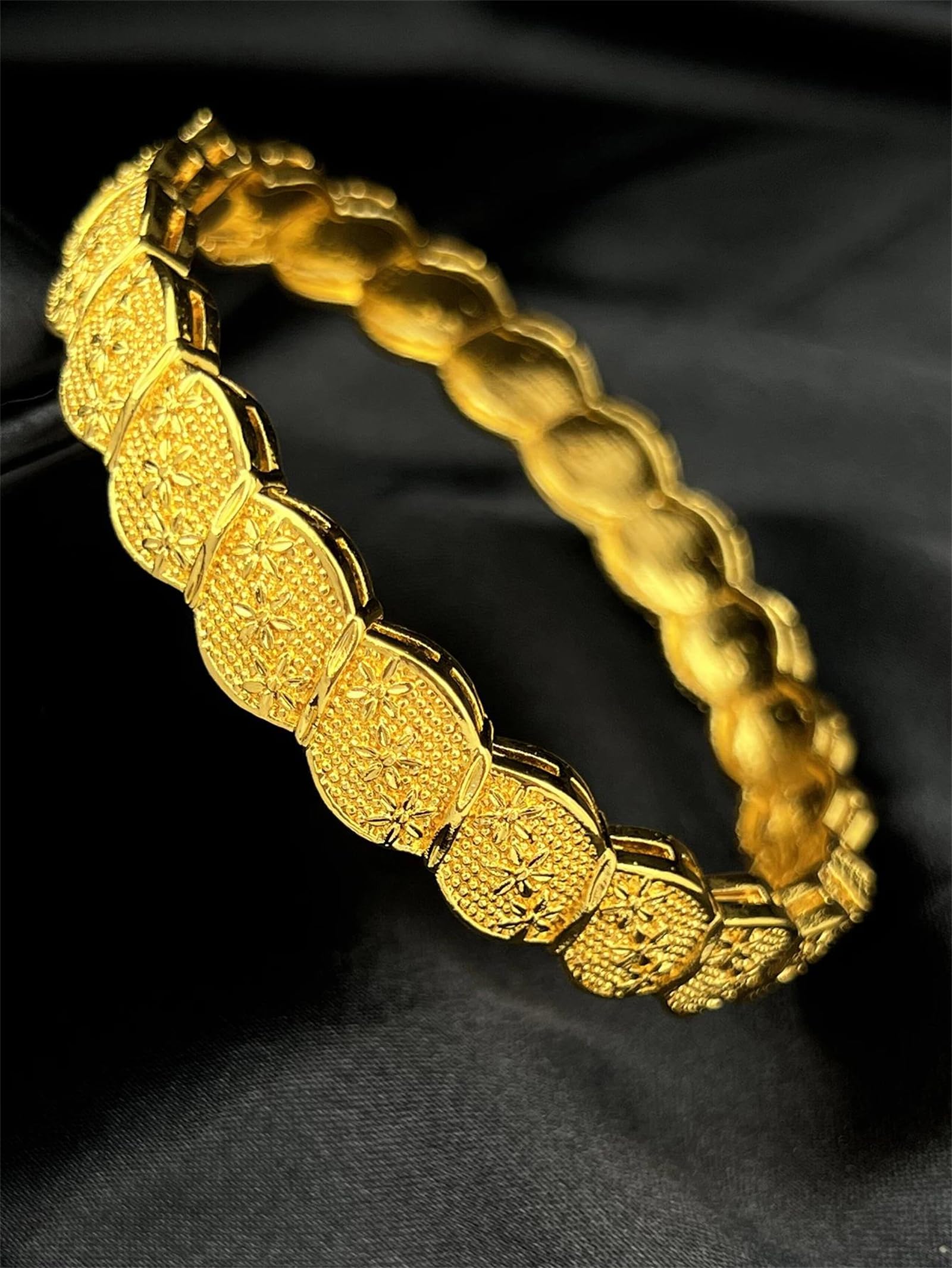 YDYDTTKD Brazalete de Color Dorado de 24K Estilo Dubái para Mujer, Pulsera Bohemia con Estampado de Flores, joyería de Boda de aleación de diseñador para Especial