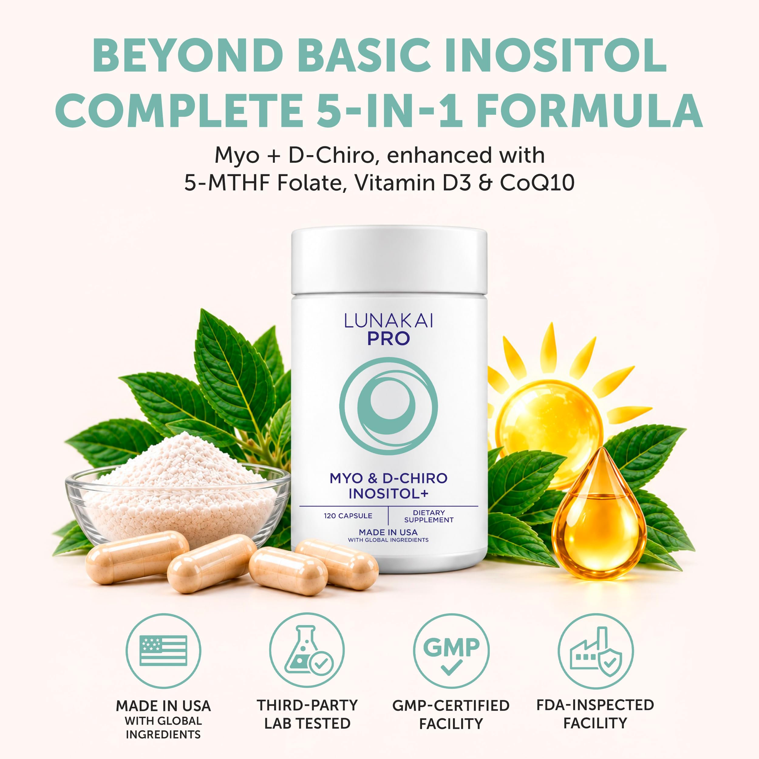 Lunakai Myo-Inositol D-Chiro Inositol for Women 40:1, 2000mg Supplement — Amazon image 2