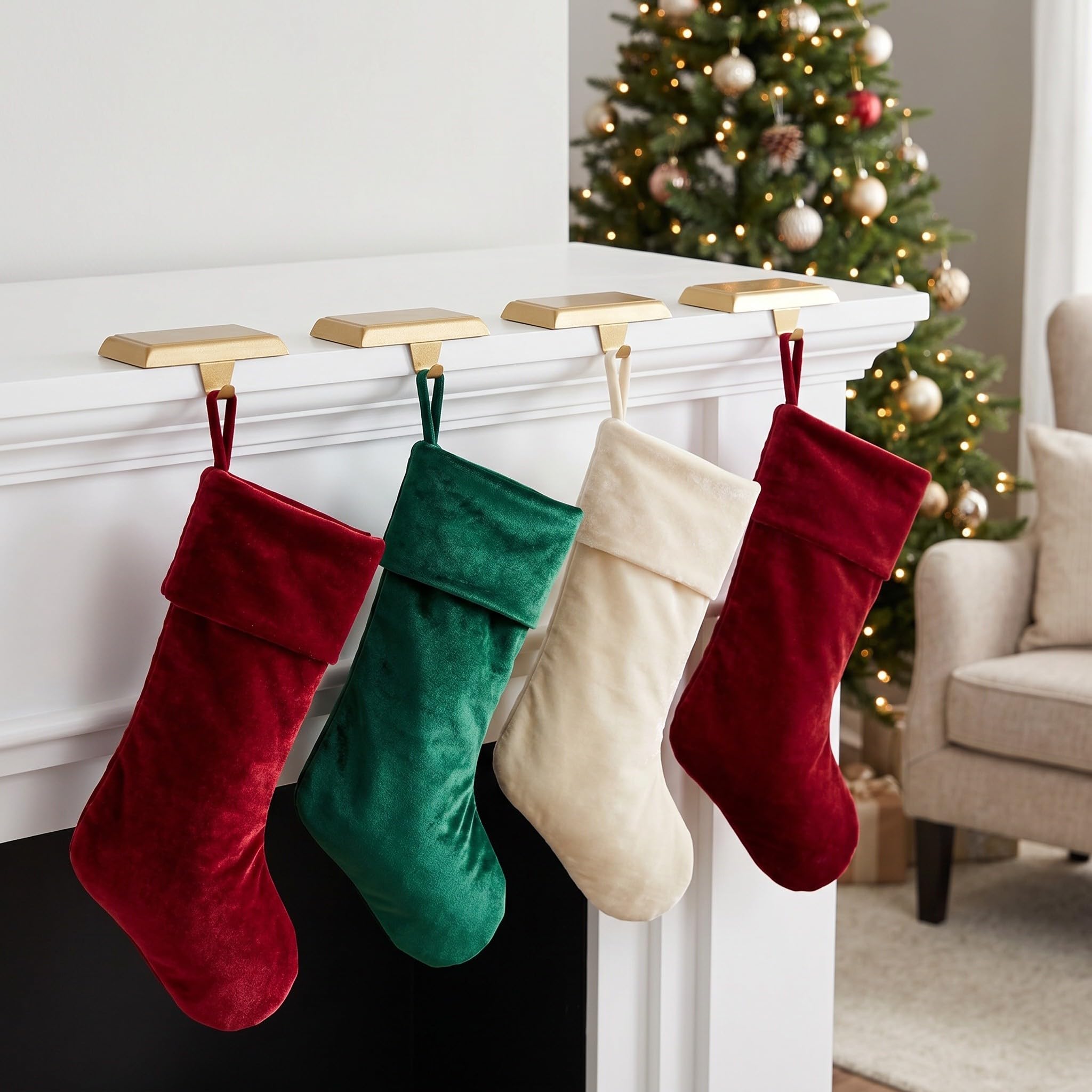 4 Pièces Porte-chaussette de Noël en Fer Doré, Crochet Lourd