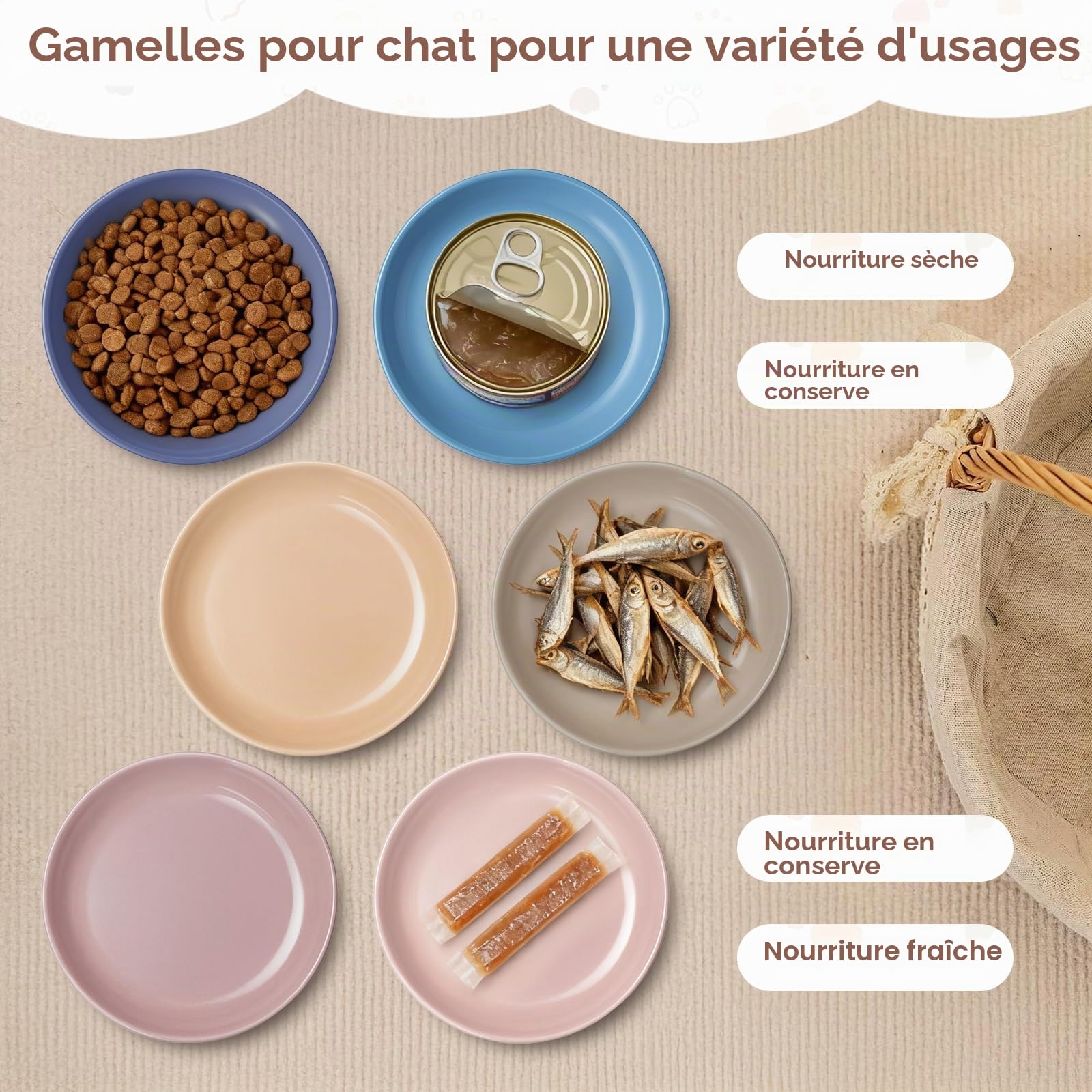 6 Pièces Gamelle Chat, Gamelle Céramique Plat, Bols Chat pour Nourriture et Eau pour Chatons