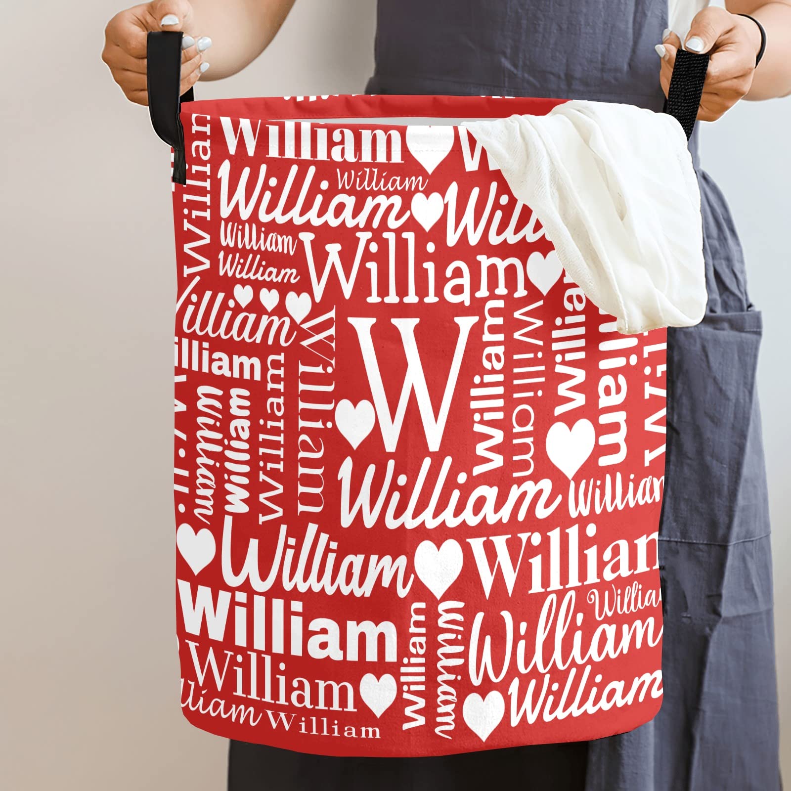Custom Monogram Word Letter Red Laundry Hamper Personalized Laundry Basket with Name Storage Basket with Handle for Bathroom Living Room Bedroom