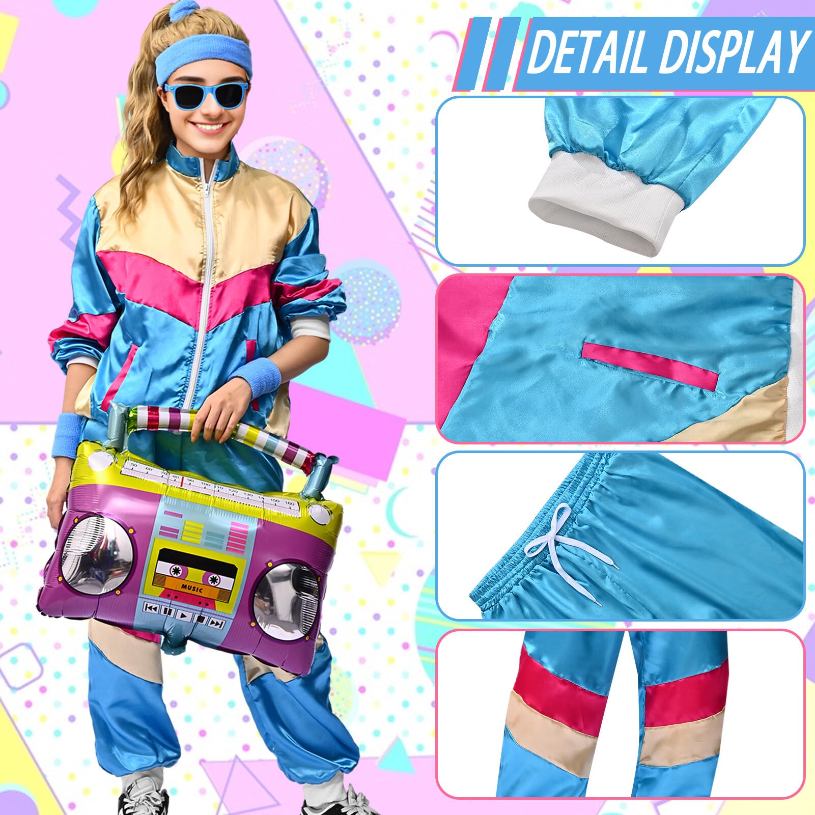 Amycute 80s Shell Suit for Men Women Retro 80s Tracksuit, 1980s Disco Fancy Dress 80s 90s Costume Outfits Adults Halloween - Image 4