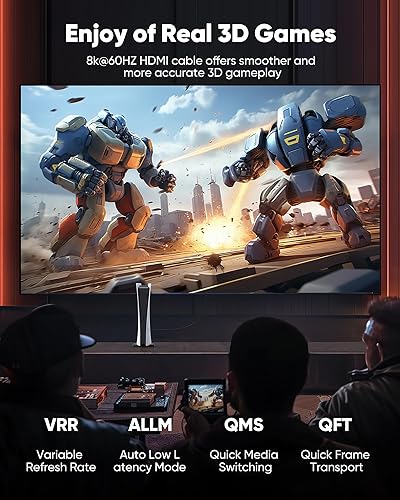 Miniatura 5 de Snowkids Cable HDMI largo de 25 pies, cable HDMI 2.1 de ultra alta velocidad de 8K 48 Gbps, 10K 8K 60Hz, 4K 120Hz compatible con