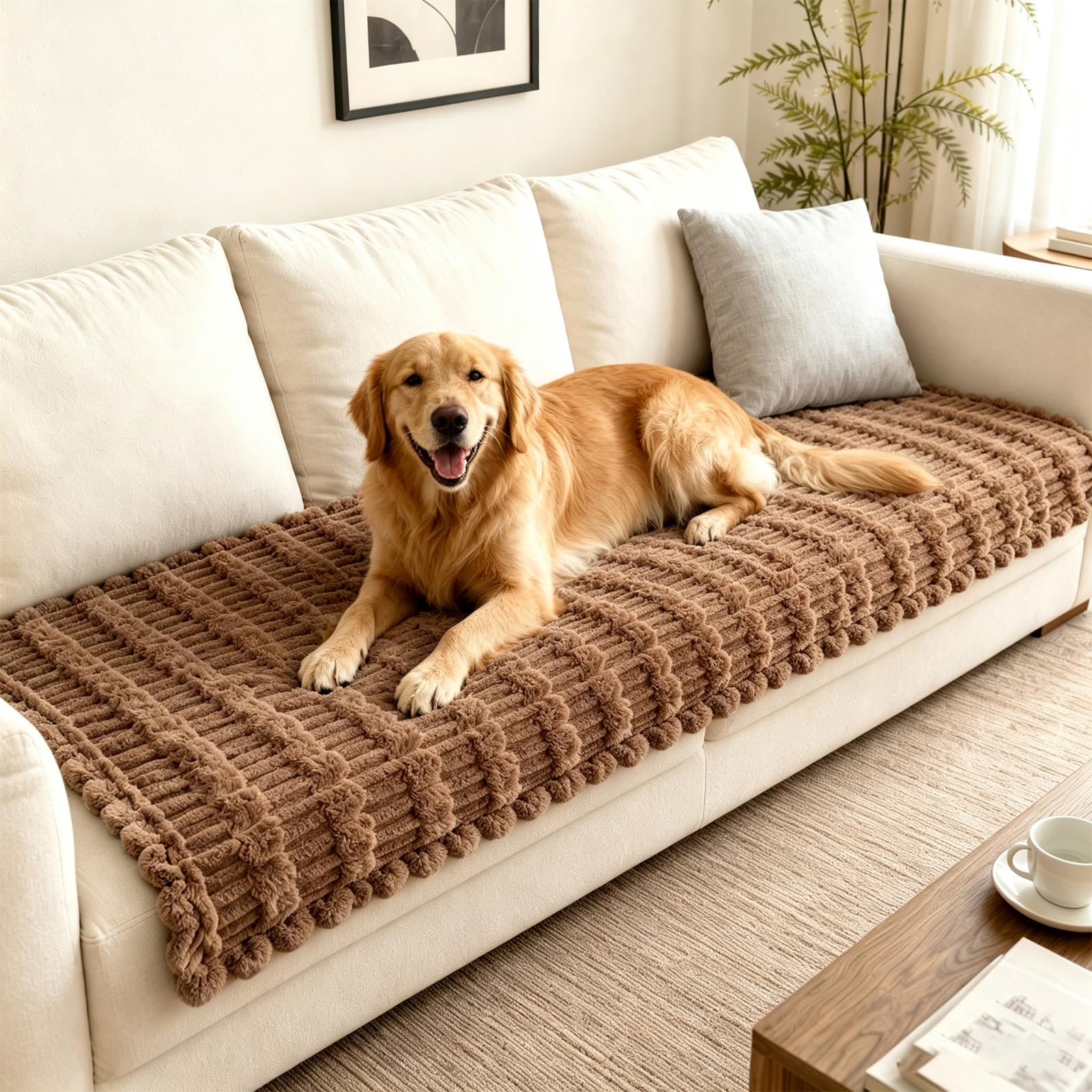 Hiiksolo Waterproof Sofa Cover for Dogs Thick Pet Sofa Protector Non Slip Washable, Couch Cover Furniture Protector for Living Room Light Coffee, 70x180cm