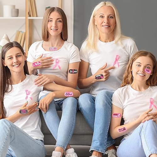 HOWAF Glitter Breast Cancer Awareness Face Tattoos for Breast Cancer Accessories, Pink Ribbon Tattoos Stickers for Women Girls Face Decals Breast Cancer Charity Event Party Supplies 80pcs