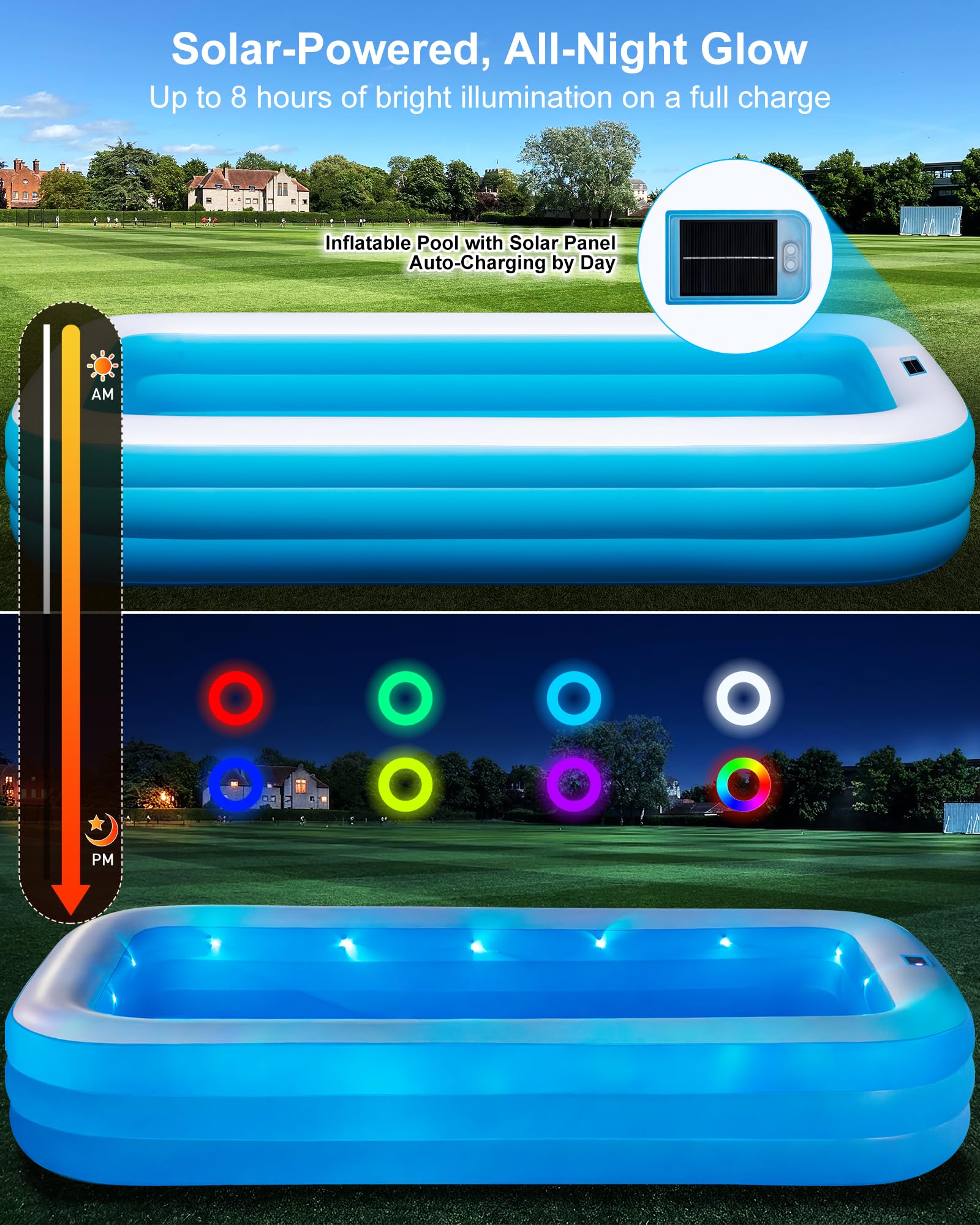 Piscina gonfiabile per adulti e bambini, 330,2 x 182,9 x 55,9 cm, piscina gonfiabile con luci, grande piscina gonfiabile per famiglia, piscina gonfiabile ispessita per cortile esterno