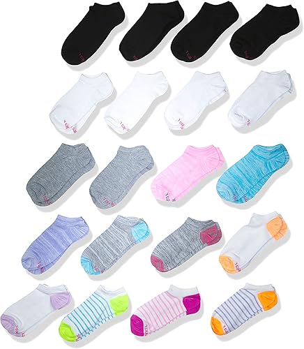 Hanes Girls' 20-Pack Super No Show Socks, Shoe Size: 4-10