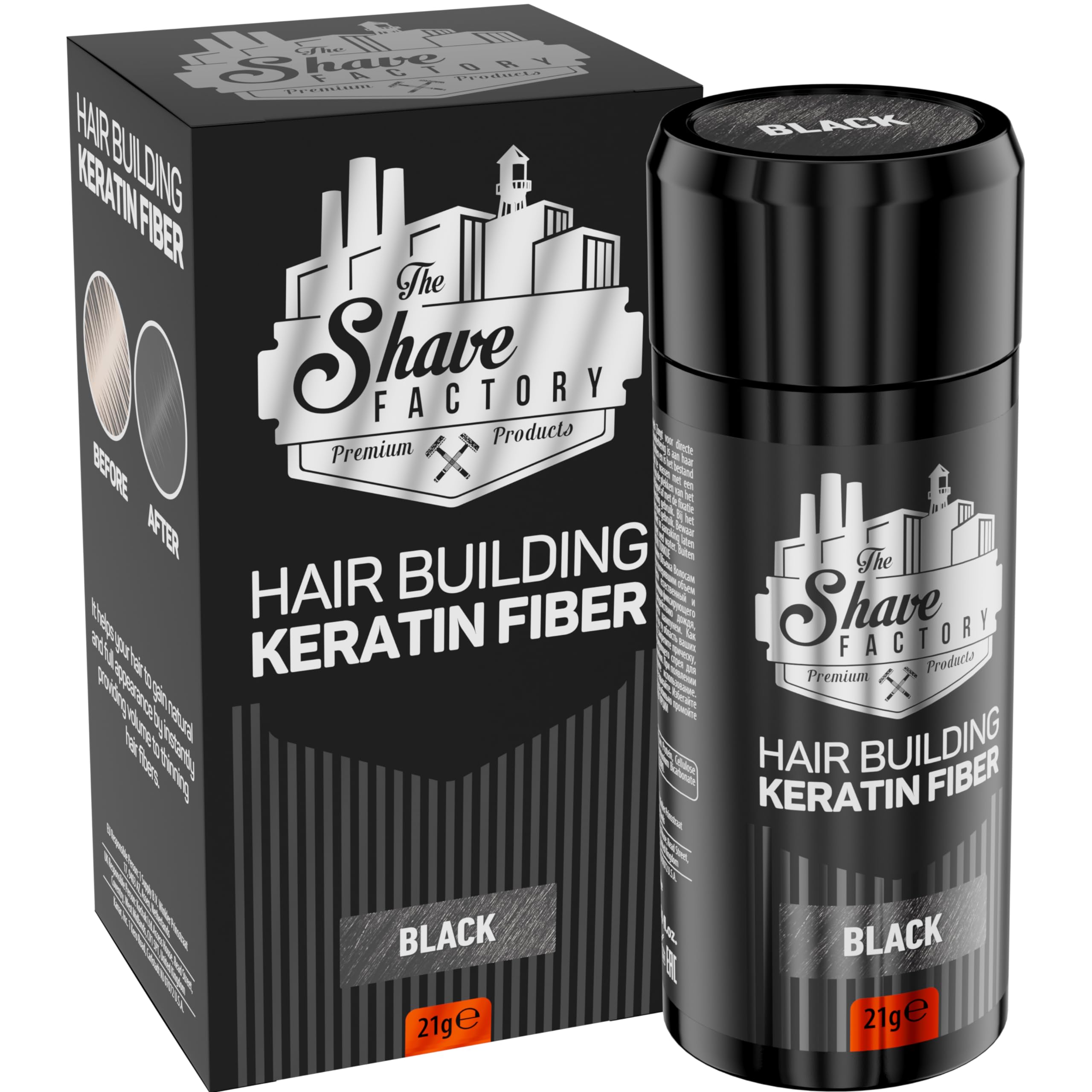 The Shave Factory Hair Building Keratin Fiber Series (Black, One Box)