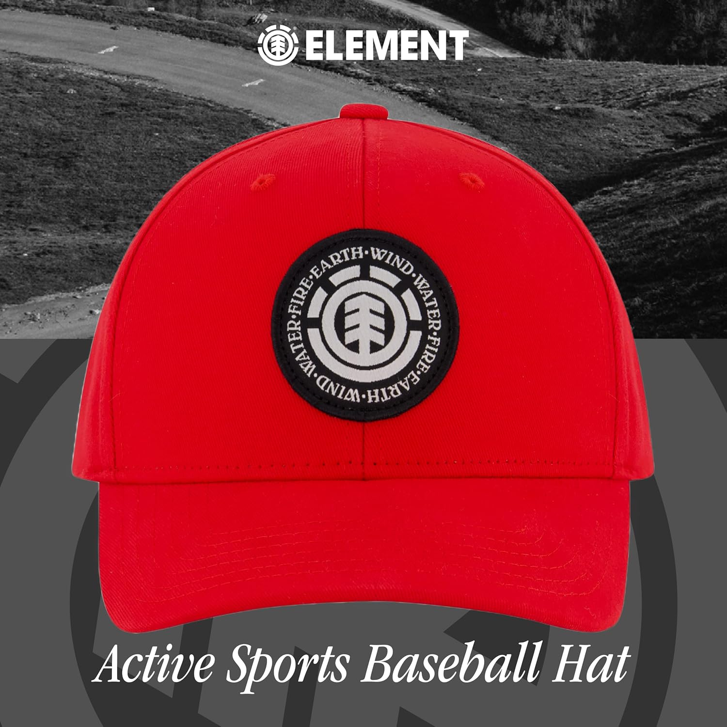Element Baseball Hat, Adult Active Sport Cap with Curved Brim, Red, One Size - Image 2