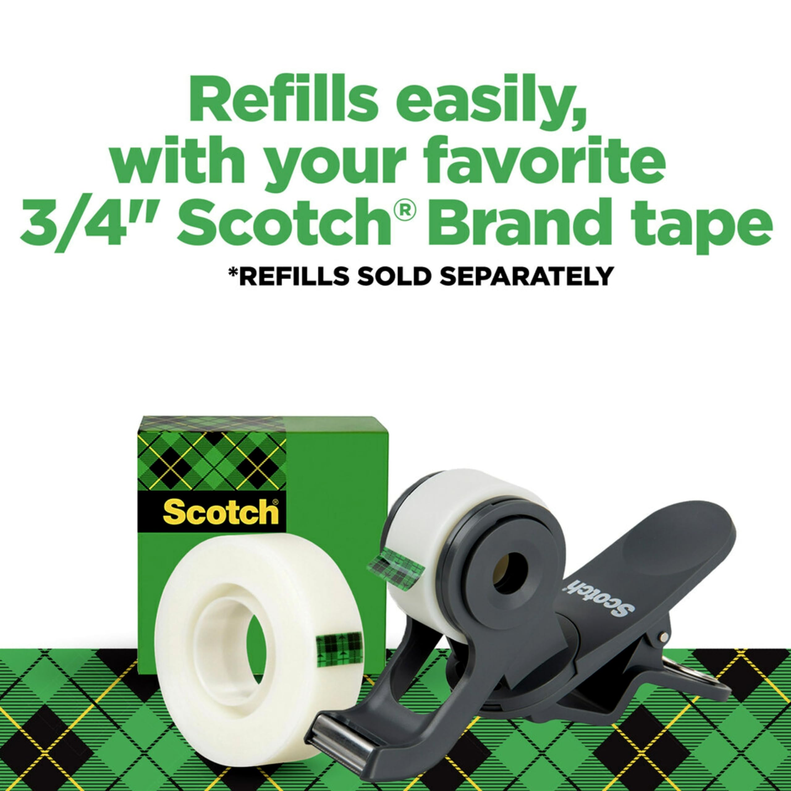 Scotch Dispensador de cinta Clip & Twist, clips a escritorios, mesas, gris carbón fácil, paquete de 3