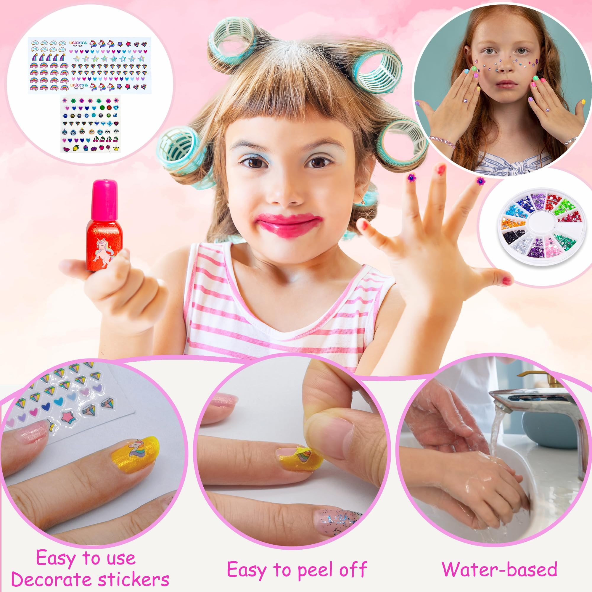 Lubibi Set Smalti Per Unghie Per Bambini, Con Essiccatore Per Smalti e Borsa Per Il Trucco Inclusi, Smalto Impermeabile, Atossico e Pelabile, Regali Di Compleanno Creativi Per Bambine Di 6 7 8 9 Anni