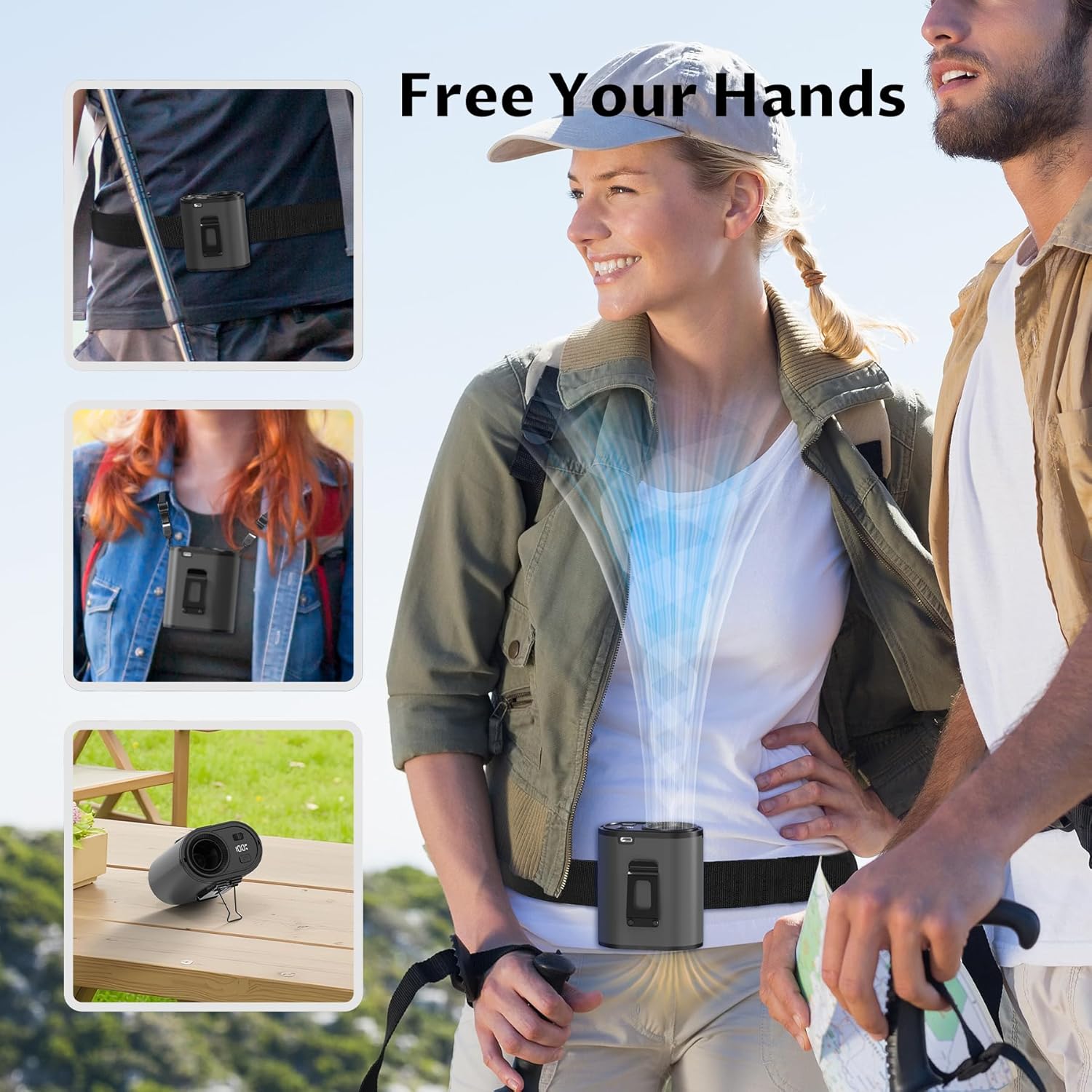 BREEZOME Portable Waist Fan 10000mAh Rechargeable with 20000RPM Stepless Speed, Powerful Airflow Belt Fan, 25H Personal Cooling Fan, LED Display, Wearable Shirt Fan for Outdoor Camping Worksite