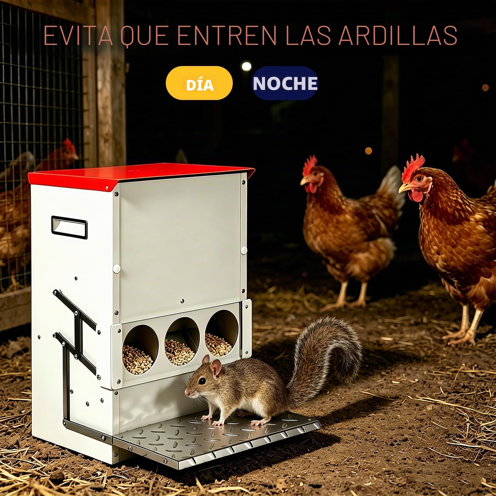 Comedero Automático para Pollos con Pedal De Metal, 15kg Alimentador para Varias Gallinas y Patos, Fácil De Usar y Limpiar