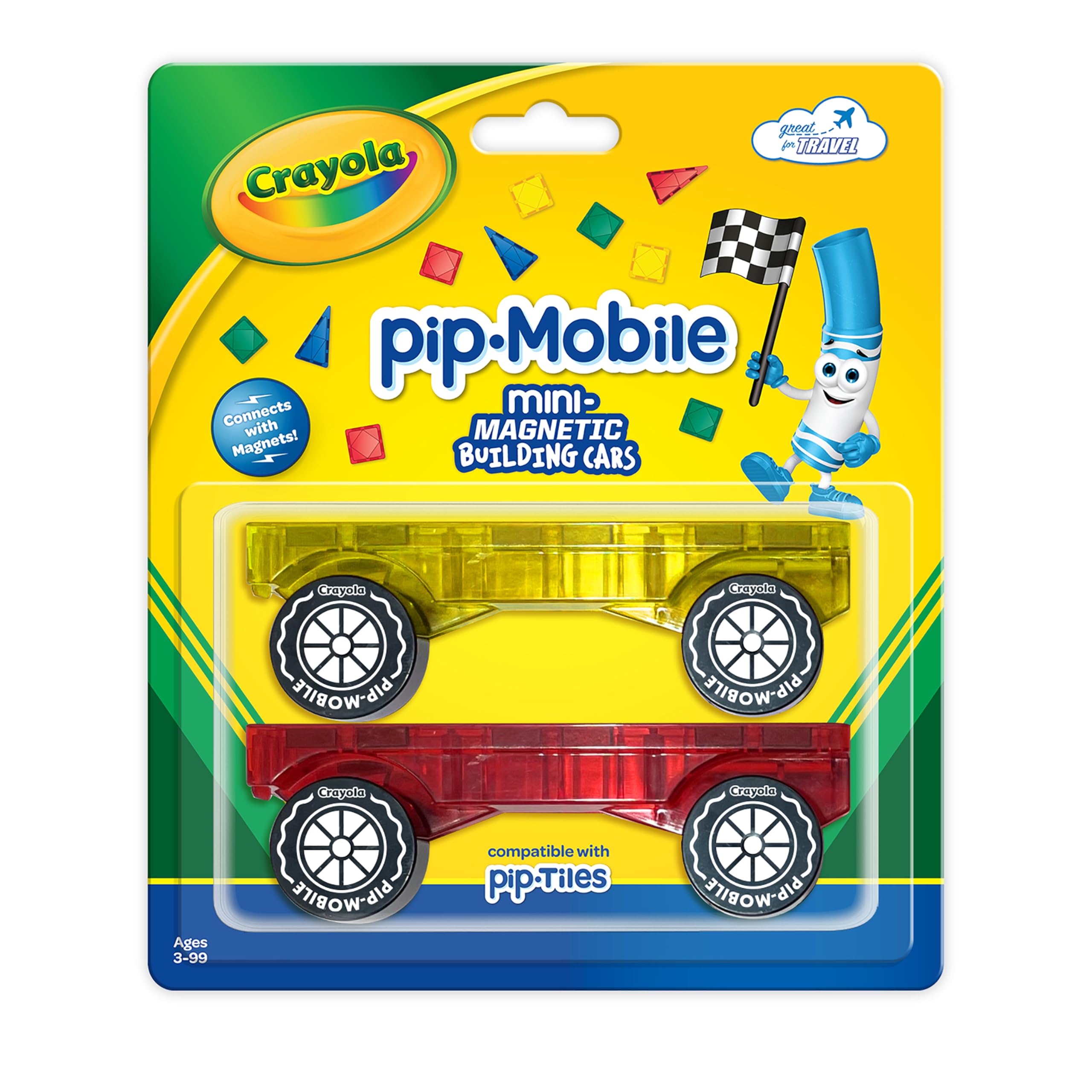 Crayola PIP-Mobiles Rolling Chassis Accessory for Magnetic Building Tiles – Add Wheels to Crayola PIP-Tile Sets – STEM Learning Toy for Kids Ages 3+ – Creative Educational Travel Toy - 2-Pack (Bold)