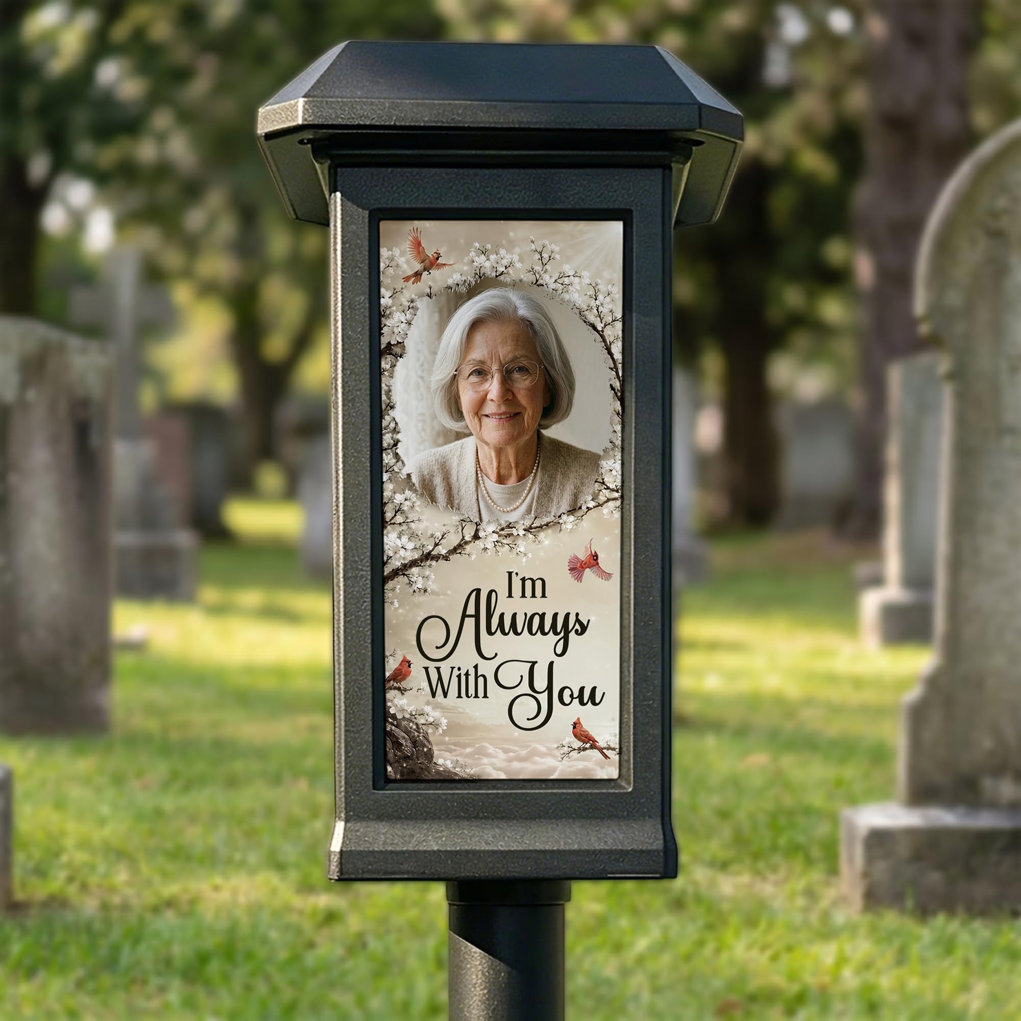 callie Personalised Memorial Solar Garden Light - I’m Always with You, Custom Cardinal Solar Light for Cemetery Grave with Photo | Remembrance Sympathy Gifts for Loss of Loved