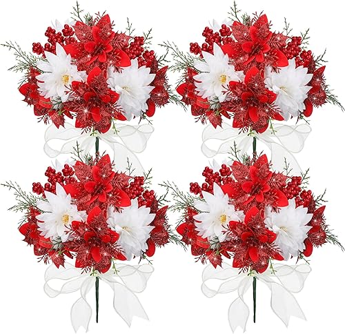 Miniatura 10 de Giegxin Paquete de 4 arbustos de Navidad de terciopelo sintético de 13.8 pulgadas para interiores y exteriores, adorno de árbol de Navidad, Dorado