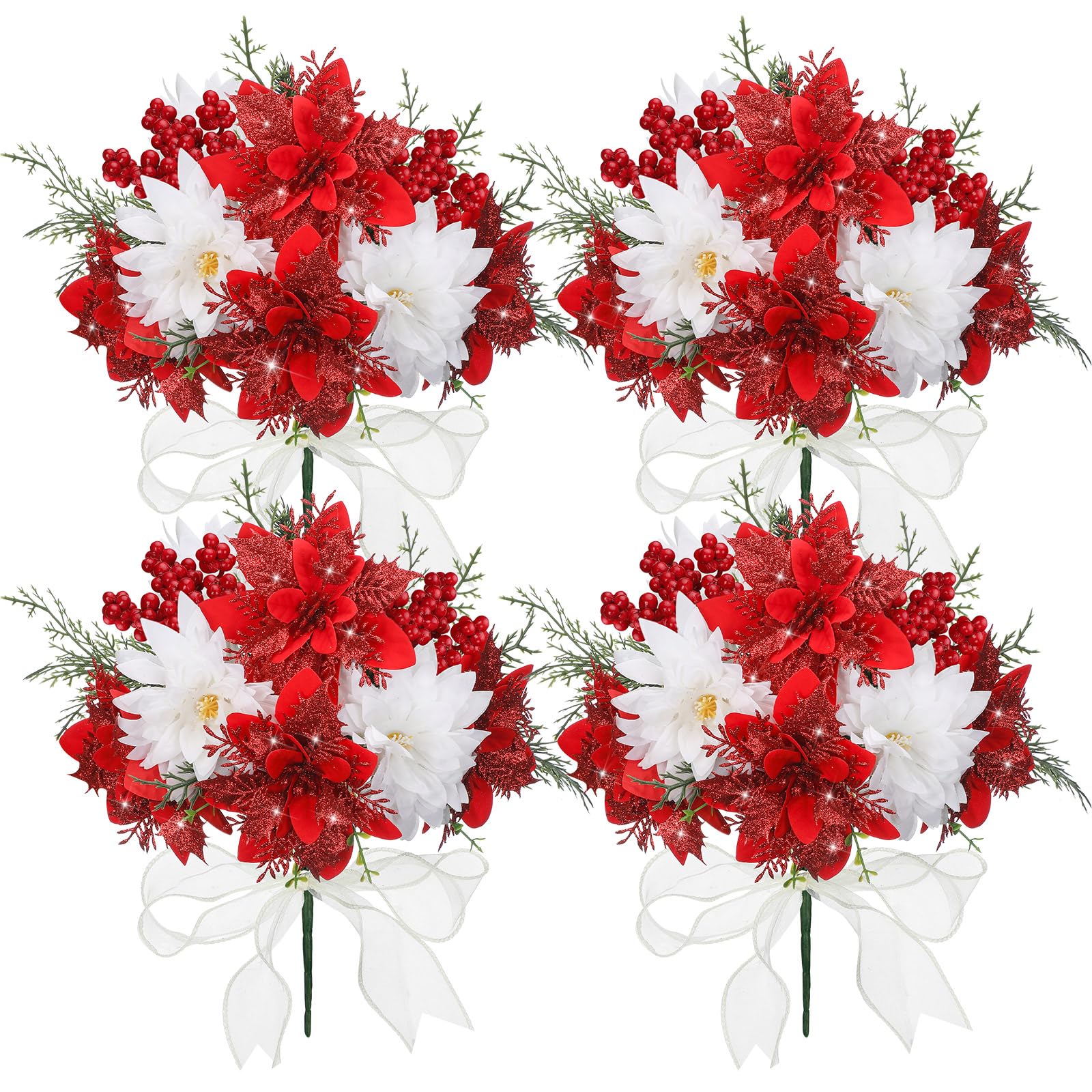 Giegxin Lot de 4 bouquets de poinsettia artificiels en velours synthétique de 35 cm pour décoration de maison, porche