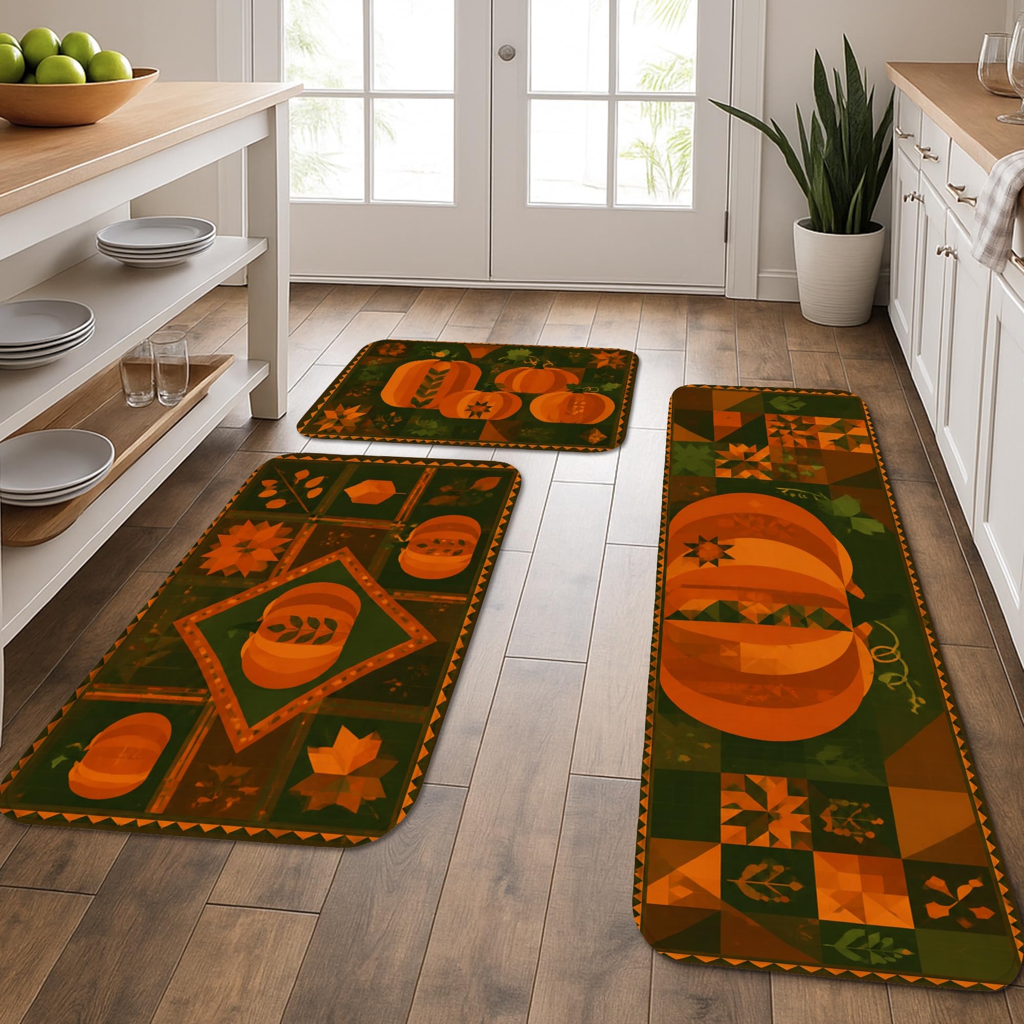 Tapis de cuisine orange décoration automnale pour entrée et salle de bain