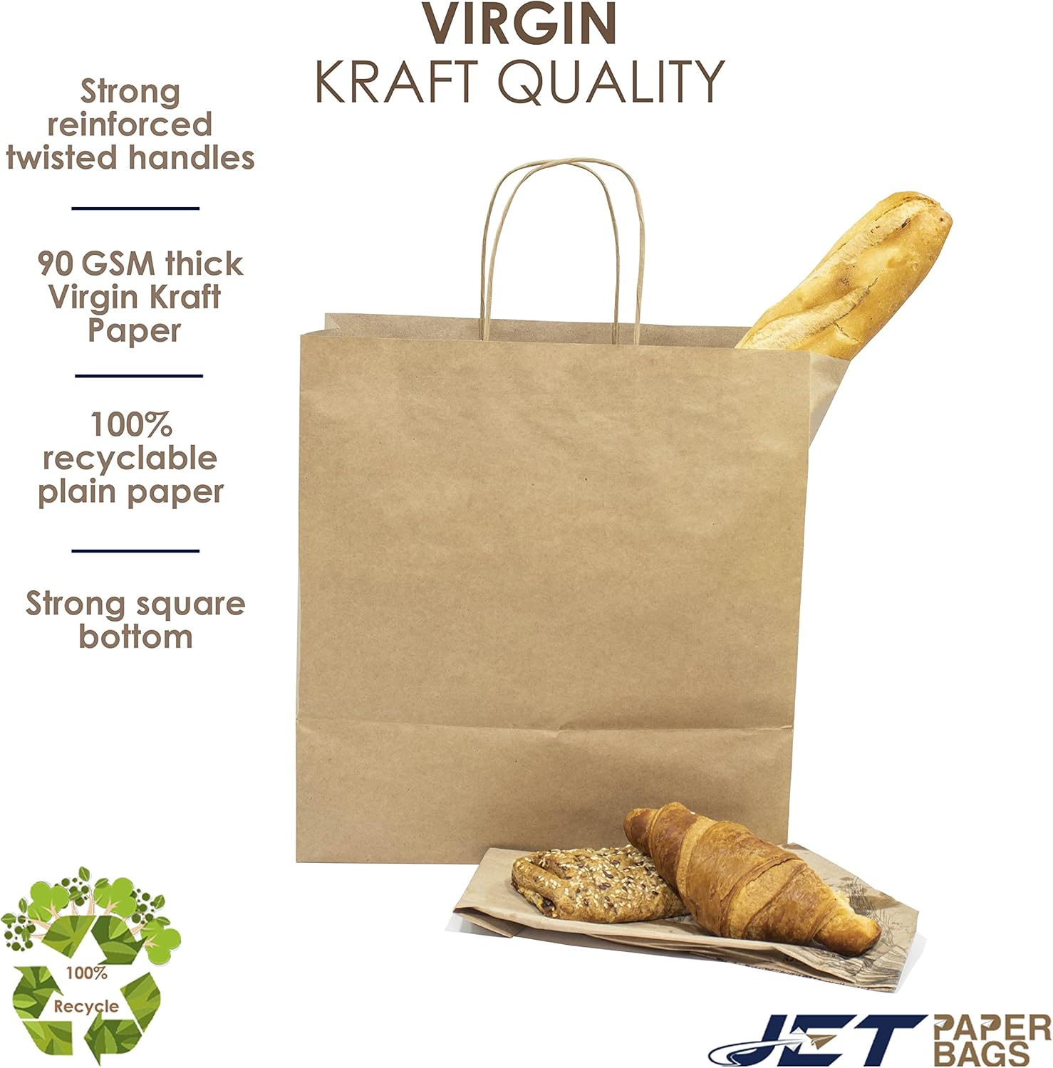 JET PAPER BAGS 11”x7”x12” Virgin Kraft Paper Gift Bags with Twisted Handles Bulk. Ideal for DIY, Business, Takeout, Grocery, Goody, Shopping, Packaging, Retail, Party, Craft, Gifts, Wedding, and Merchandise Recyclable Bags (Brown, 25) : Industrial & Scientific
