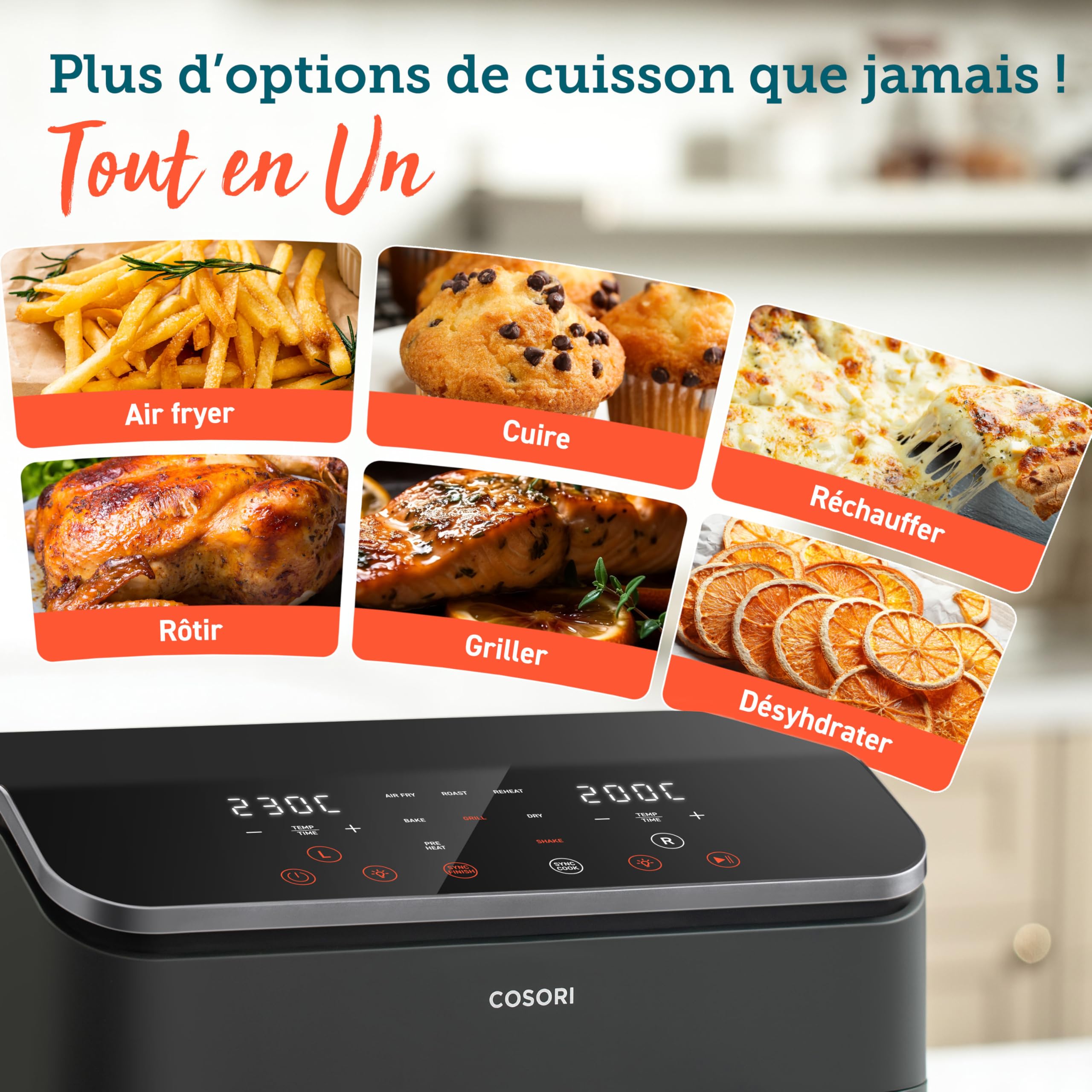 Cosori Air Fryer R901 8,5L 85% de graisse en moins | 8-en-1, 71% d'énergie en moins, 55% plus rapide, pour jusqu'à 8 personnes, va au Lave-vaisselle, Noir