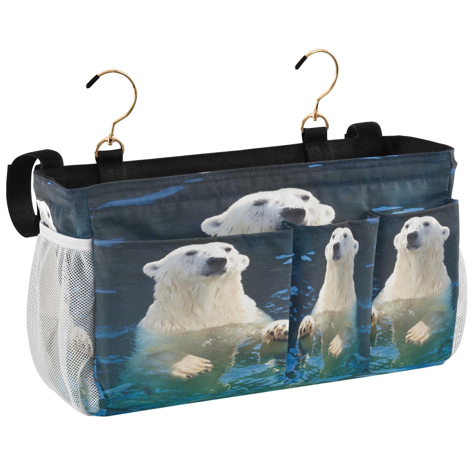 YOUJUNER Cute White Polar Bear Bedside Hanging Bed Organizer Storage Bag Pocket College Dormitory Bedside Cloth Hanging Basket Bed Clutter Sorting Book Storage Bag