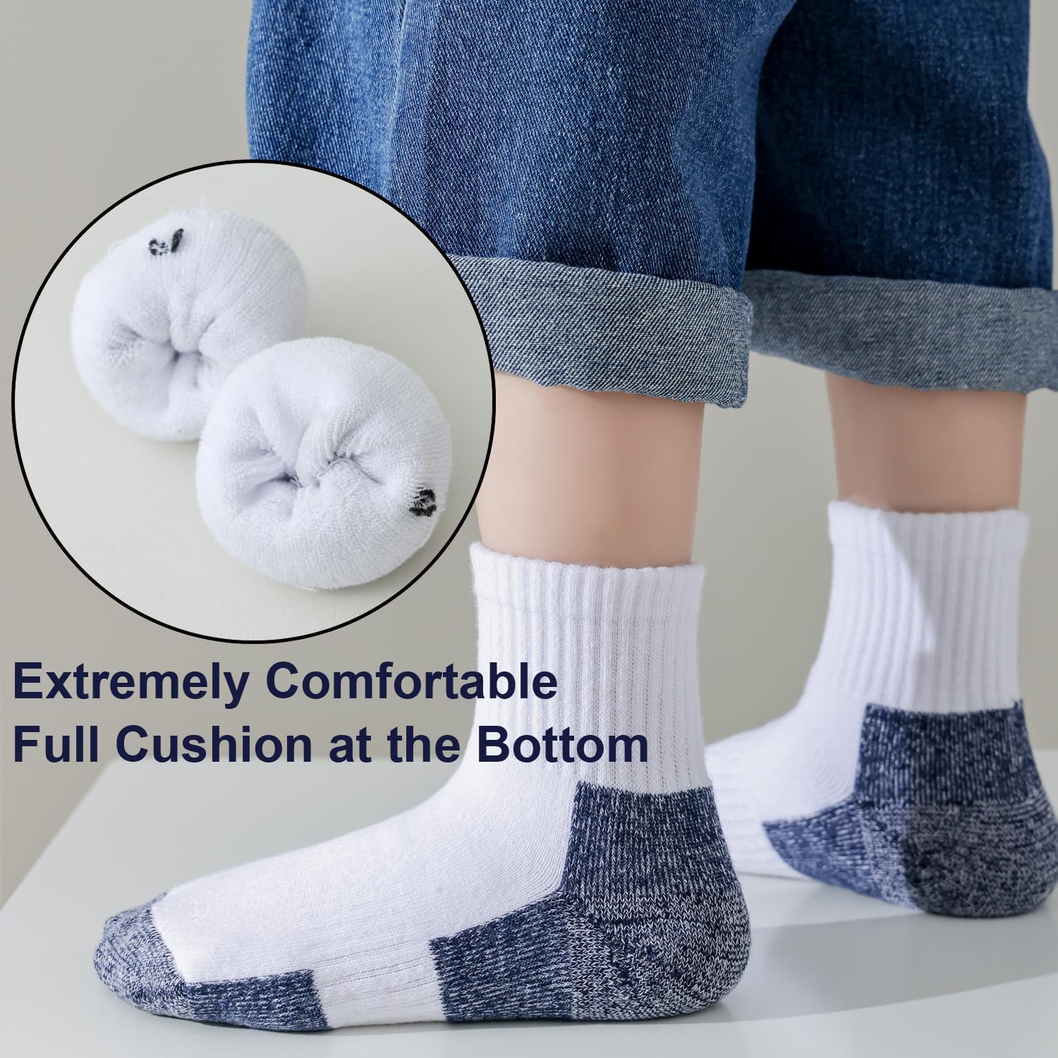 EPEIUS Kids Boys/Girls' Cushioned Socks Thick Cotton Quarter Athletic Socks Sports Running Ankle Socks 6 Pack 4-14 Years - Image 7