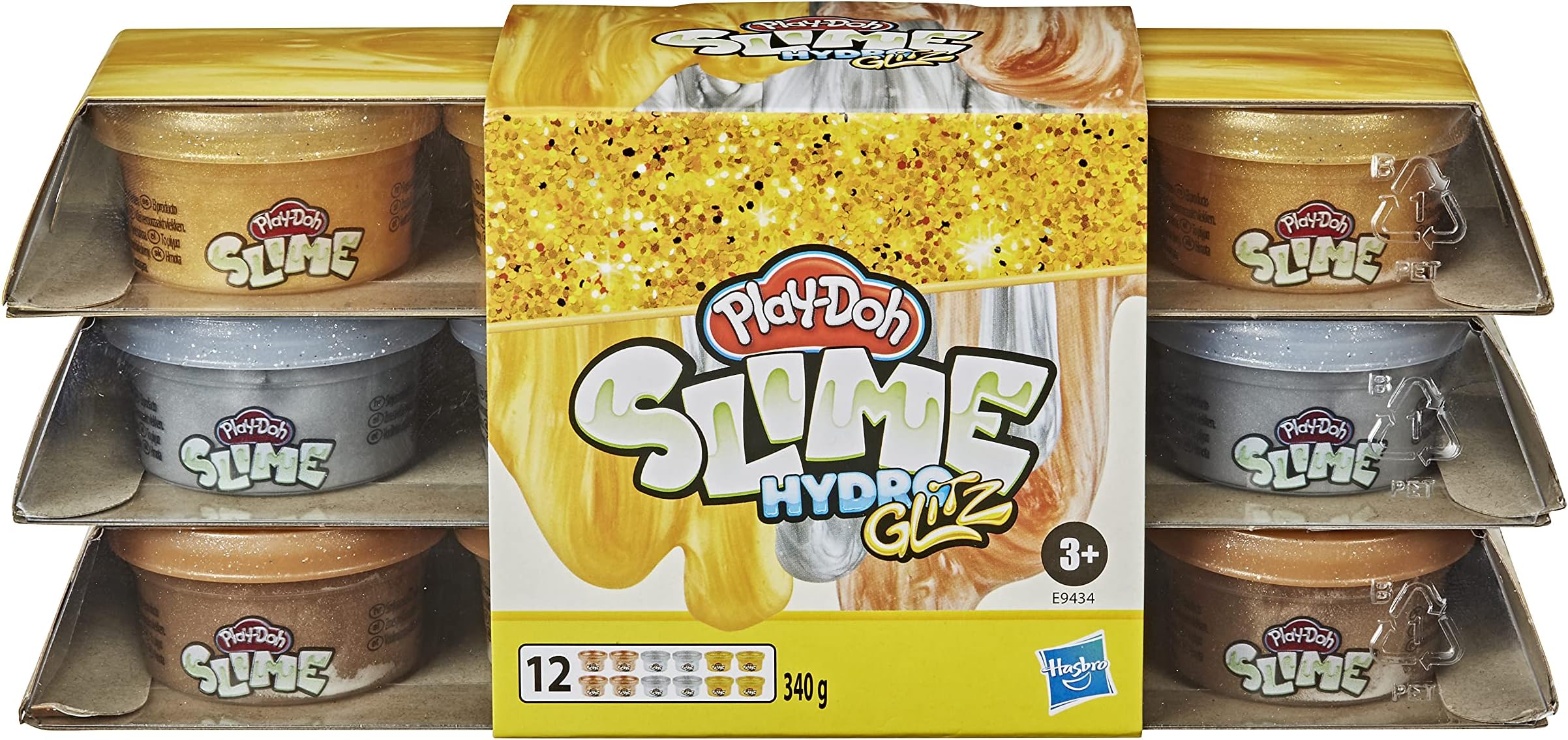 Play-Doh Slime HydroGlitz Gold Collection - 3 Different Liquid Colours - Pack of 12