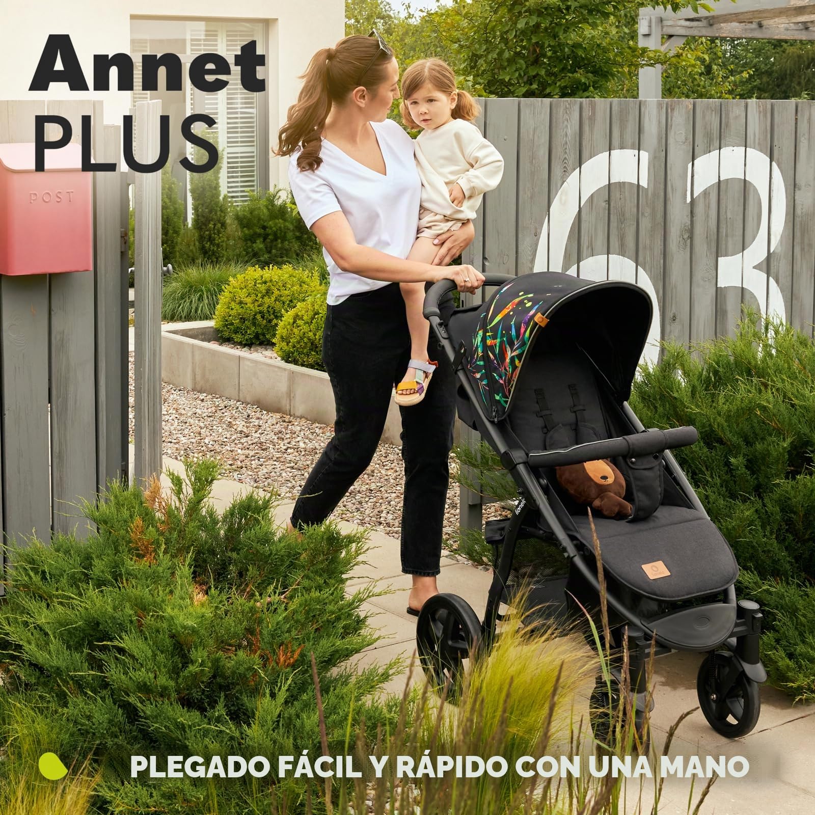 LIONELO Annet Plus - Cochecito desde el nacimiento hasta 22 kg ligero y plegable con respaldo reclinable hasta posición acostada, ruedas de espuma EVA, mosquitera, manta para pies, soporte para