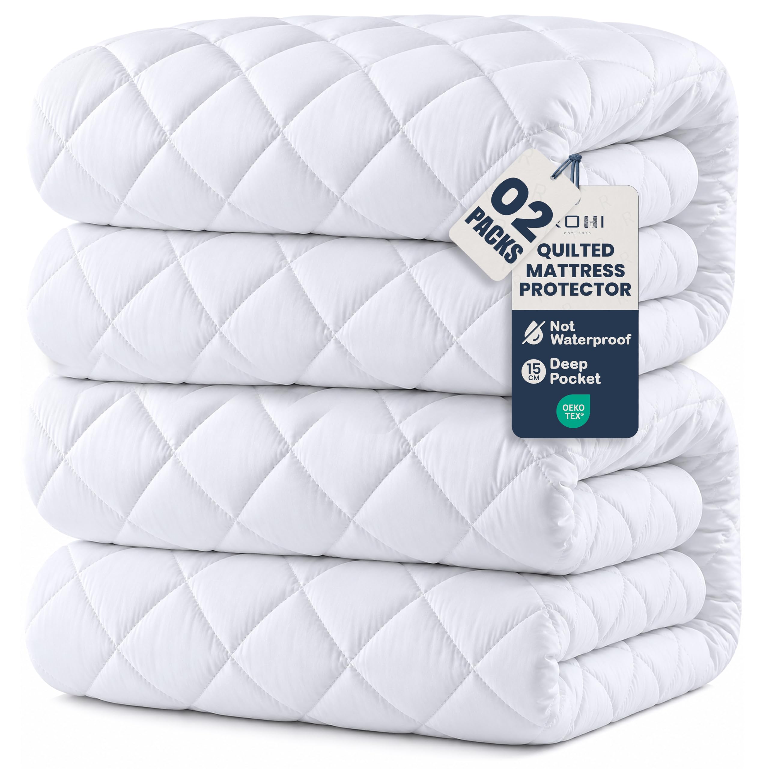 Rohi Microfibre 30cm Deep Quilted Single Mattress Protector 2 Pack 90 x 190cm – Microfibre Bed Bug & Dust Mite Proof Mattress Cover, Breathable & Anti Allergy, 12″ Deep Fitted Sheet Mattress Cover