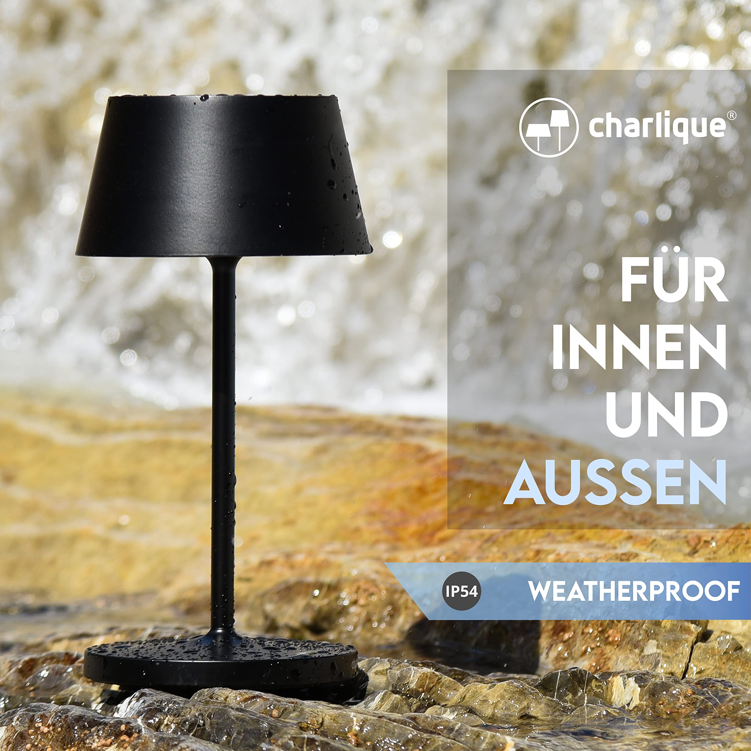 LED Akku Tischlampe - kabellos, schwarz 24 cm, dimmbar, Aluminium