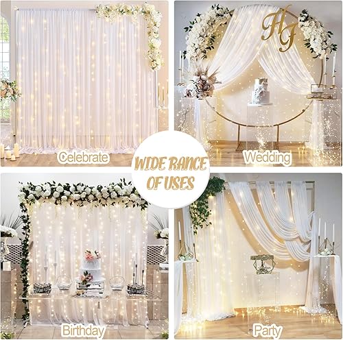 Miniatura 4 de Cortina de telón de fondo de tul champán de 20 x 10 pies con cadena de luz para baby shower, fiesta de cumpleaños, boda, arco, sala de estar,