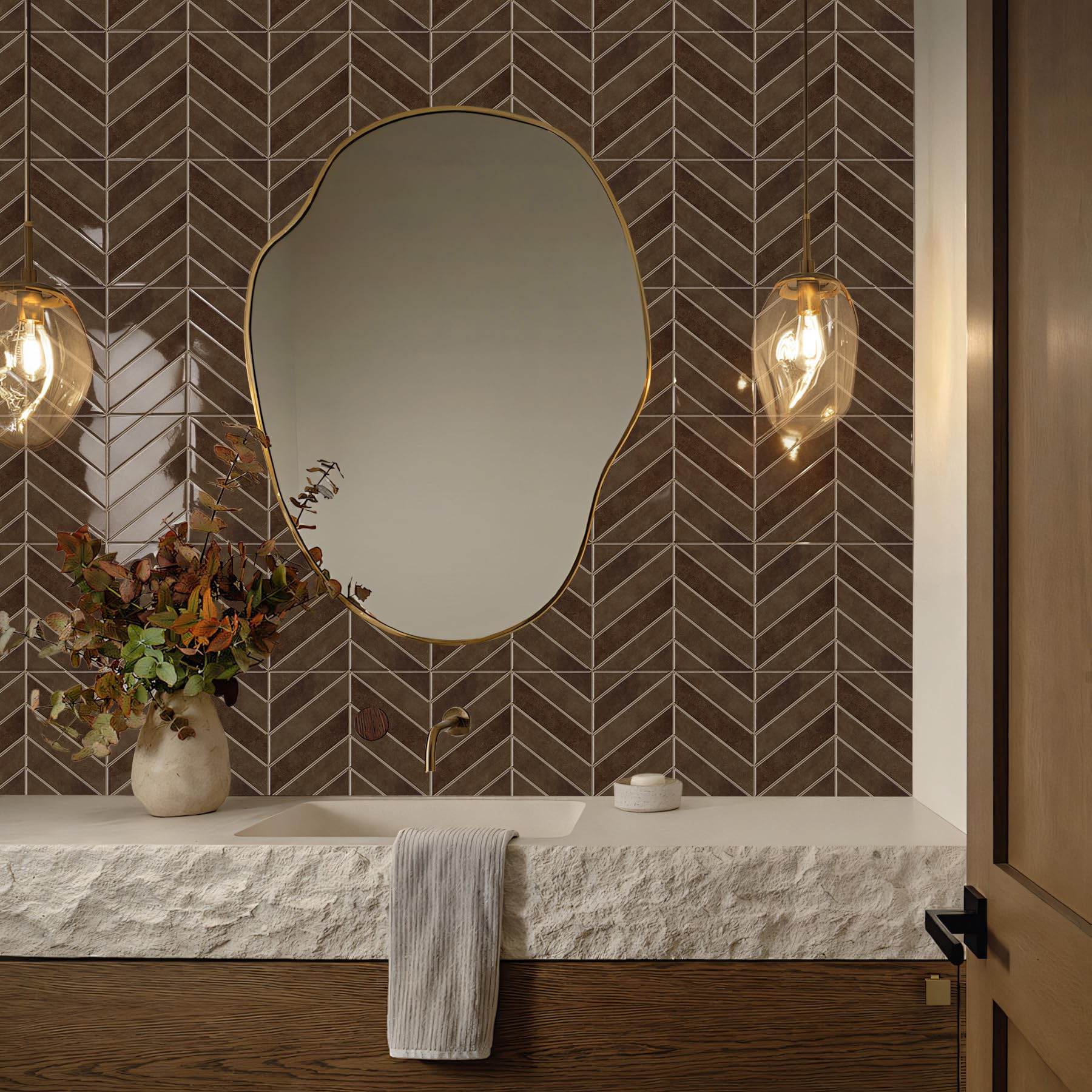 Alwayspon 23 x 29 cm x 10 pezzi piastrelle 3D in vinile paraspruzzi, Peel and Stick, piastrelle adesive da parete per cucina, bagno, marrone scuro