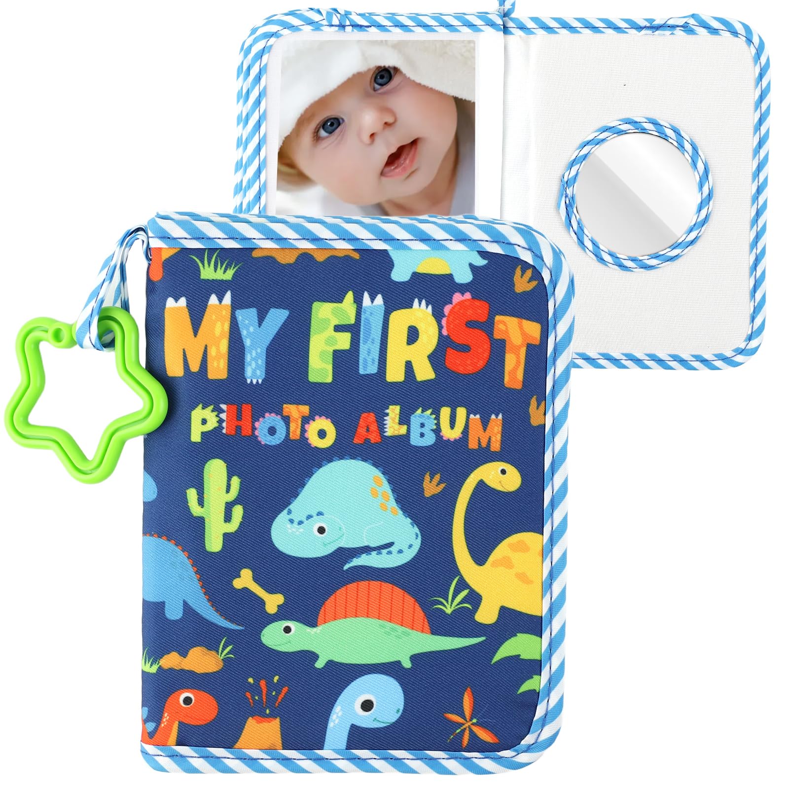 Geoyien Baby Fotoalbum Stoff Kinder Kleines Fotoalbum Einsteckalbum mit Sicherheitsspiegel, für Kleinkinder, Neugeborenen Baby Geschenk (Blau)