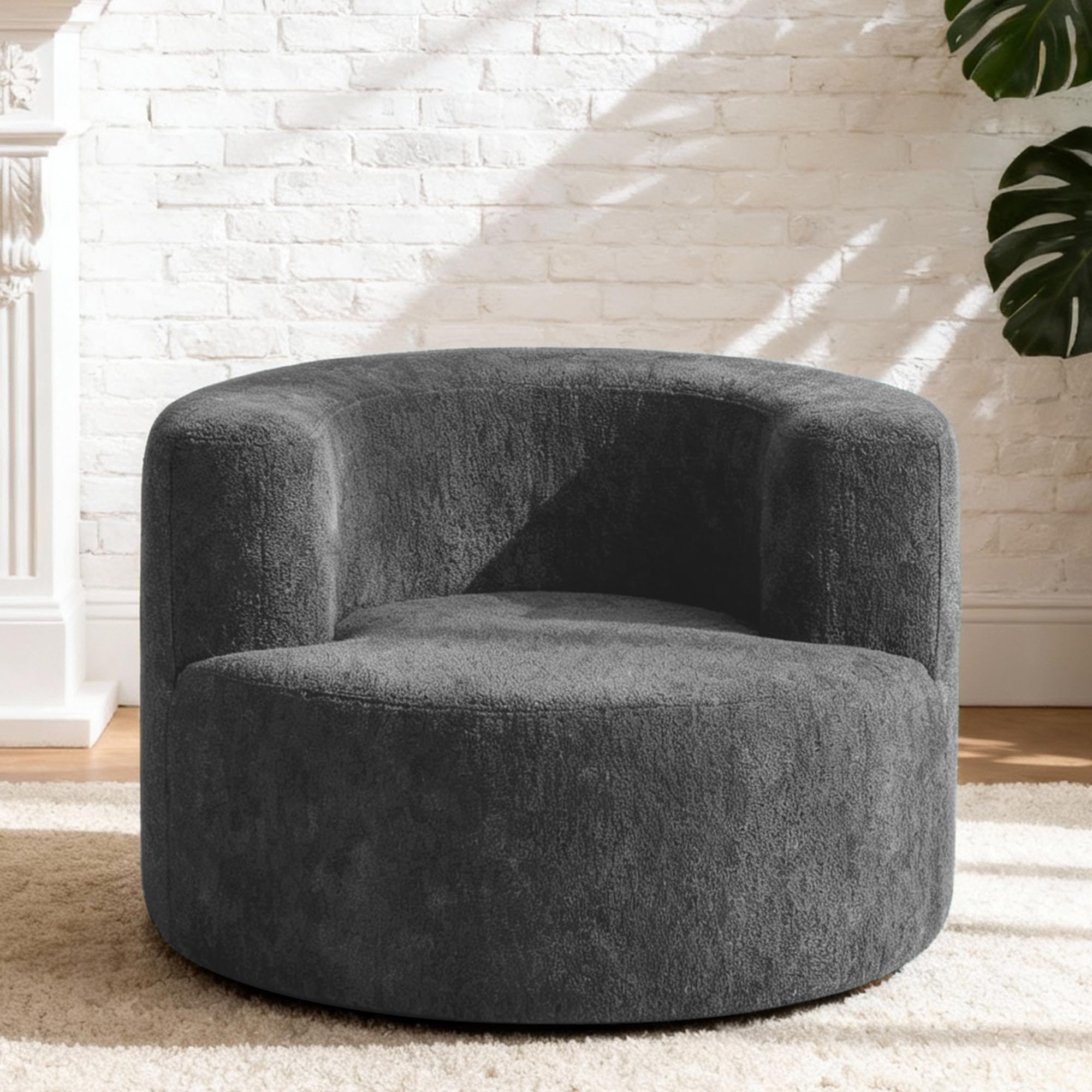 Circular Lounge Sofa,Adult Velour Lazy Sofa Chair with Curved Backrest & Solid Sponge Filling, Comfy Reading Gaming Lounge Boneless Sofa Suitable for Small Spaces Living Room Bedroom Office (Grey)