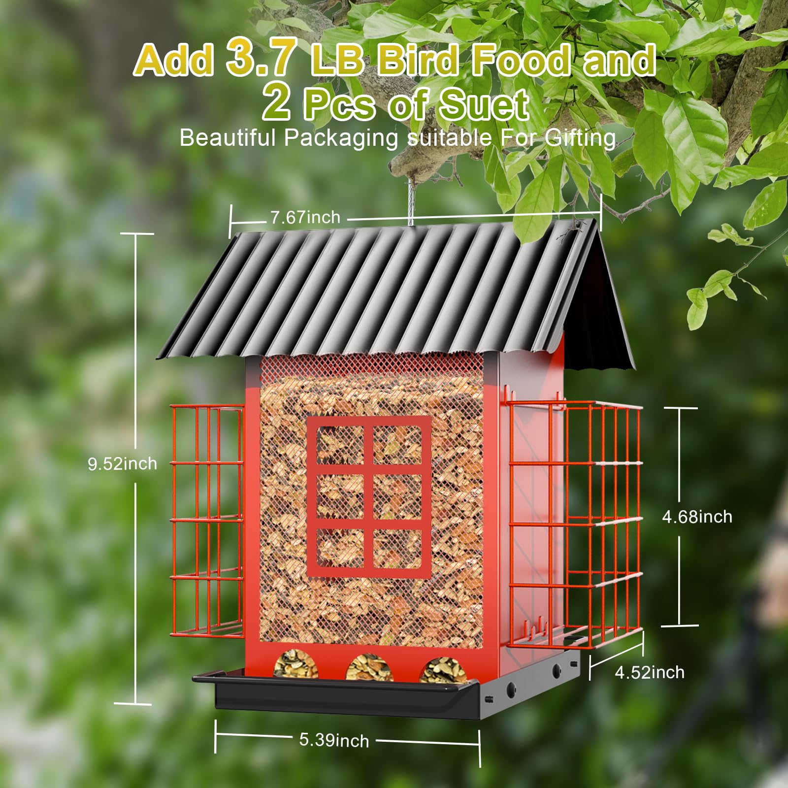 Bird Feeders for Outdoors Hanging, Metal Bird Feeder with Double Suet Cage Cake, Large Capacity, Birdfeeders Durable & Weatherproof,Easy to Clean & Refill, Great for Attracting Wild Birds