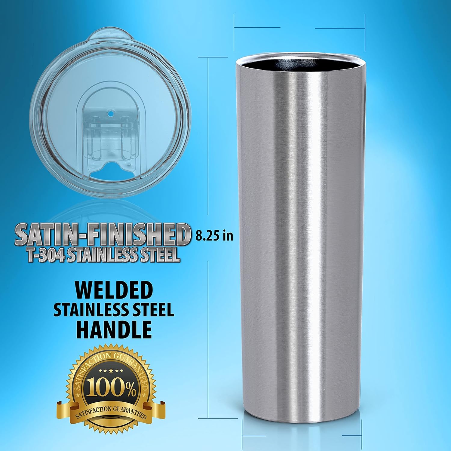 Maxam 20 Ounce Double Wall Vacuum Insulated Skinny Tumbler - Tall & Slim Stainless Steel Drink Canister with Straw & Clear Lid - Image 3