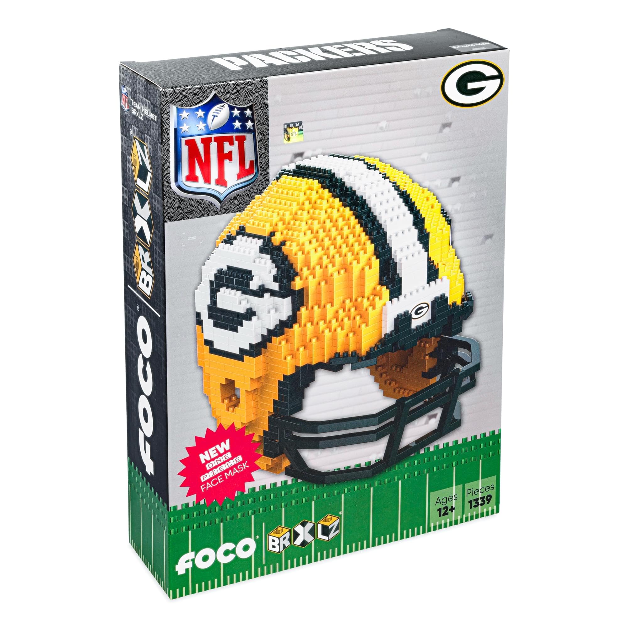 FOCO Green Bay Packers NFL 3D BRXLZ Puzzle Replica Helmet Set, one