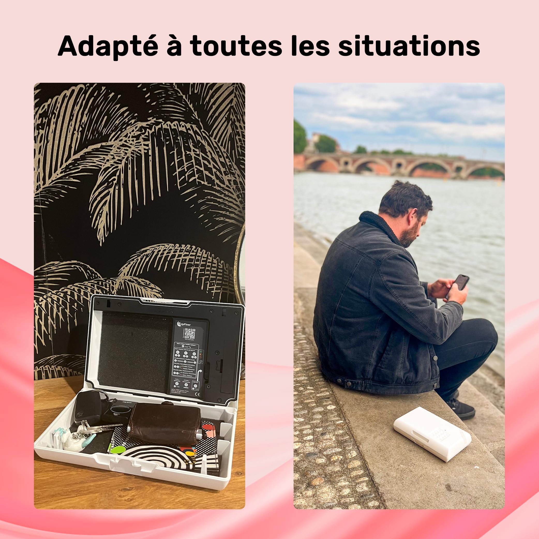 UpLock V1 : Mini coffre fort portable avec verrouillage interne et alarme, coffre nomade pour sécuriser vos objets en voyage : camping, hôtel, au bureau, à la maison, coworking etc…