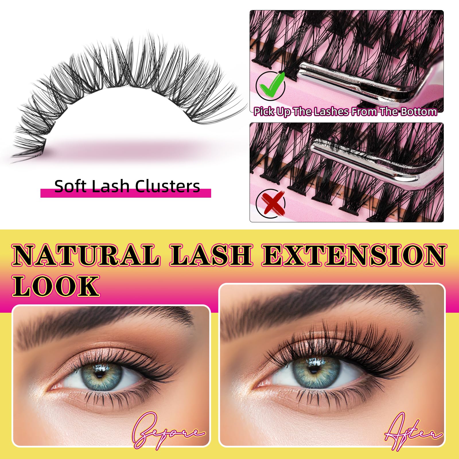 Extensiones de pestañas, 320 unidades, juego de extensiones de pestañas 60+80D, juego de extensiones de pestañas individuales con pegamento y sellador de pestañas, pinzas de pestañas (9-16 mm)