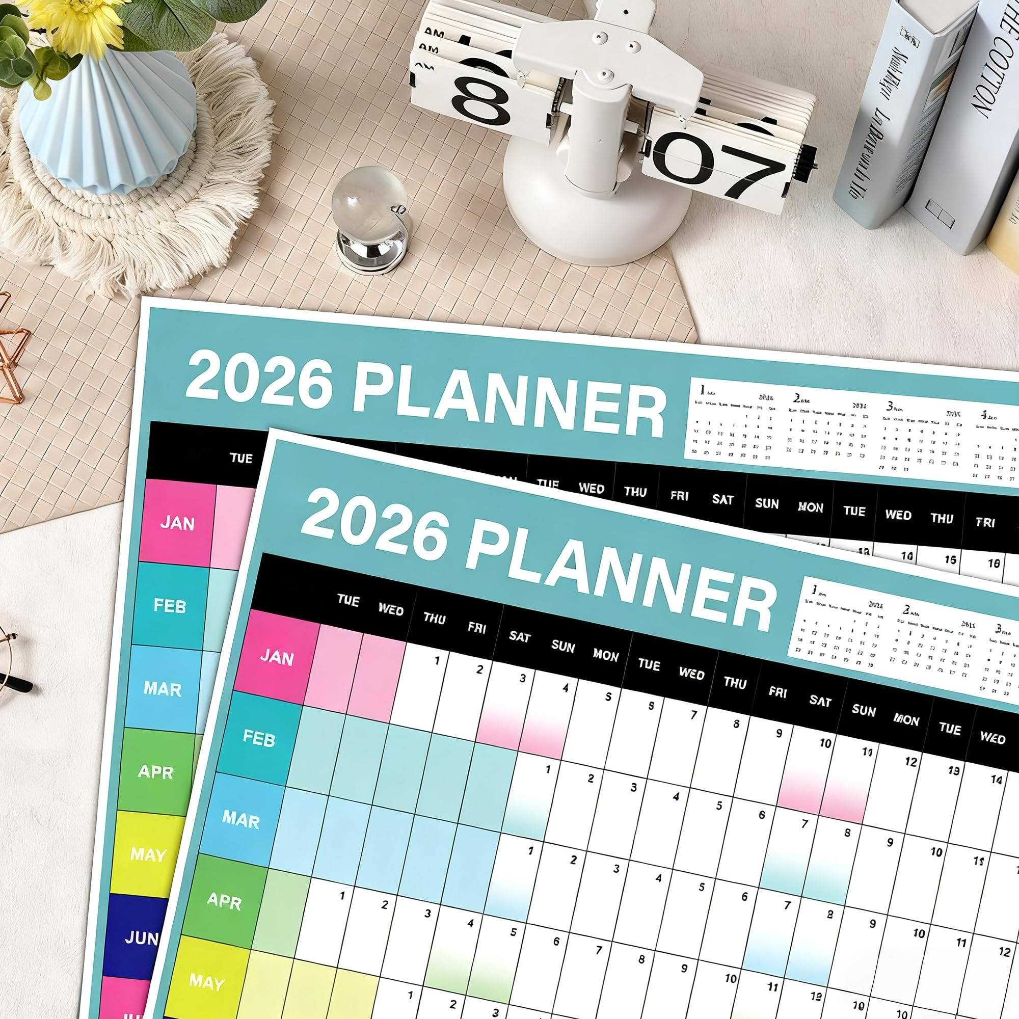 Agenda de pared 2026 A1, calendario anual grande de enero a diciembre de 2026, 88 x 58 cm, color Morandi, vacaciones y fines de semana destacados, espacio extra para notas