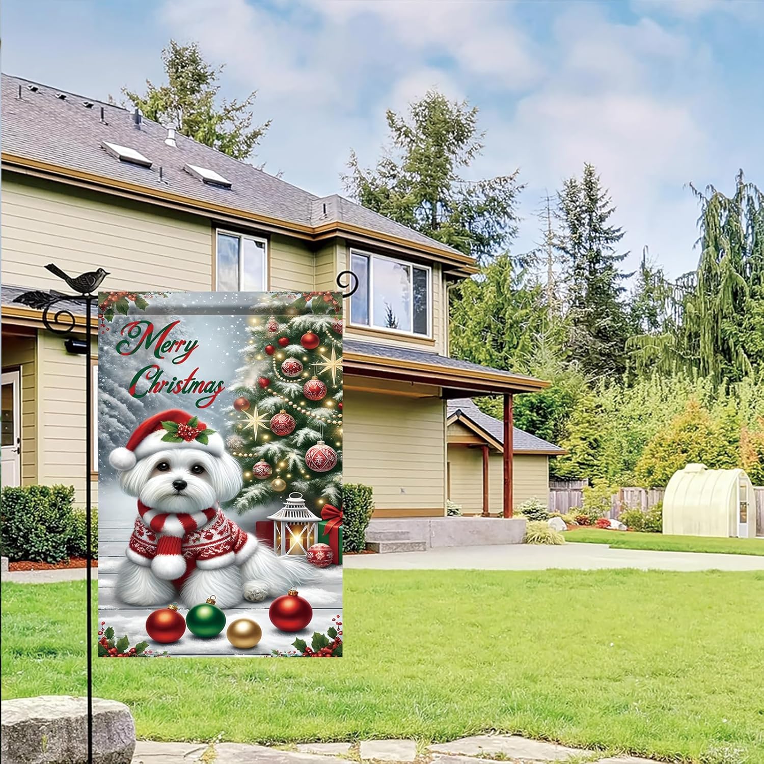 Merry Christmas Garden Flag Maltese Terrier Dog Flag Xmas Winter Outdoor Yard House Decoration Yard Banner 12x18 Inch Double Sided Vertical Holiday House Lawn Decor for Farmhouse Outside - Image 6