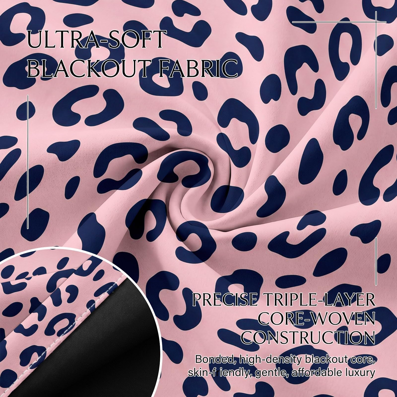Generisch Modern Tiere Vorhänge für Schlafzimmer 214 x 91.5 cm (H x B), Thermo Verdunkelung Rosa Leopardenmuster Flecken Vorhang Wohnzimmer Kälteschutz - Blickdichte Gardinen mit Ösen, 2 Stück