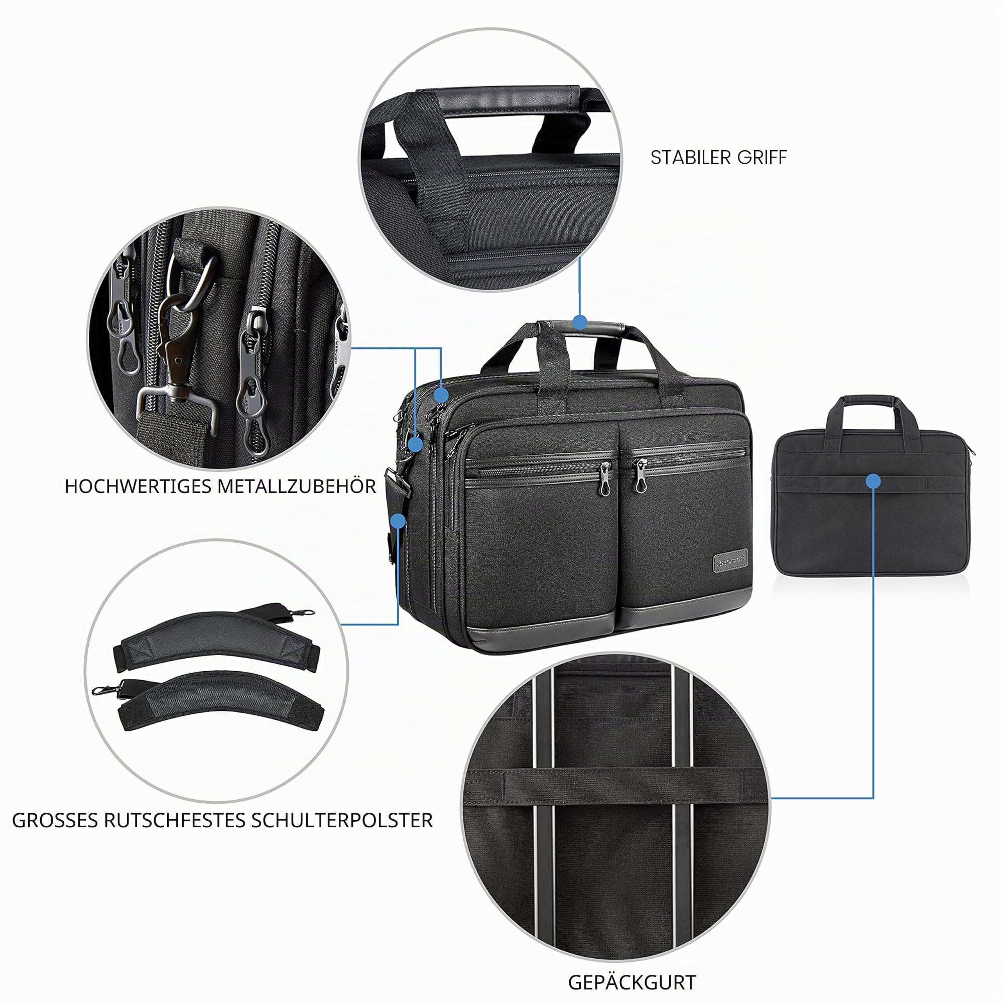 KROSER Laptoptasche 17,3 Zoll Wasserdicht Umhängetasche mit RFID-Taschen für Geschäft Reisen Schule