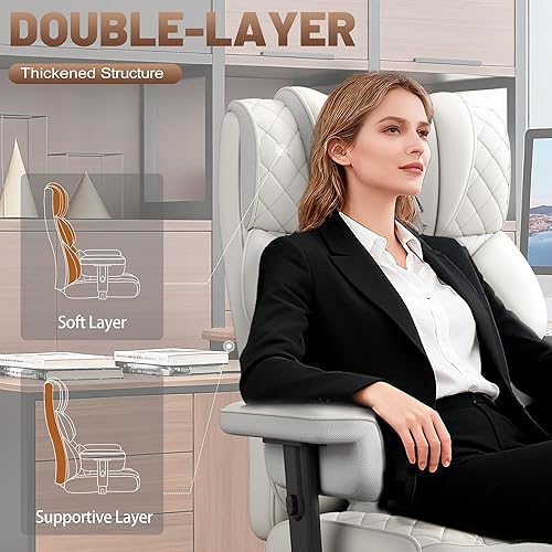 Miniatura 7 de Vonesse Silla de oficina grande y alta, silla de computadora con reposabrazos ajustables suaves, silla ergonómica de respaldo alto para juegos con